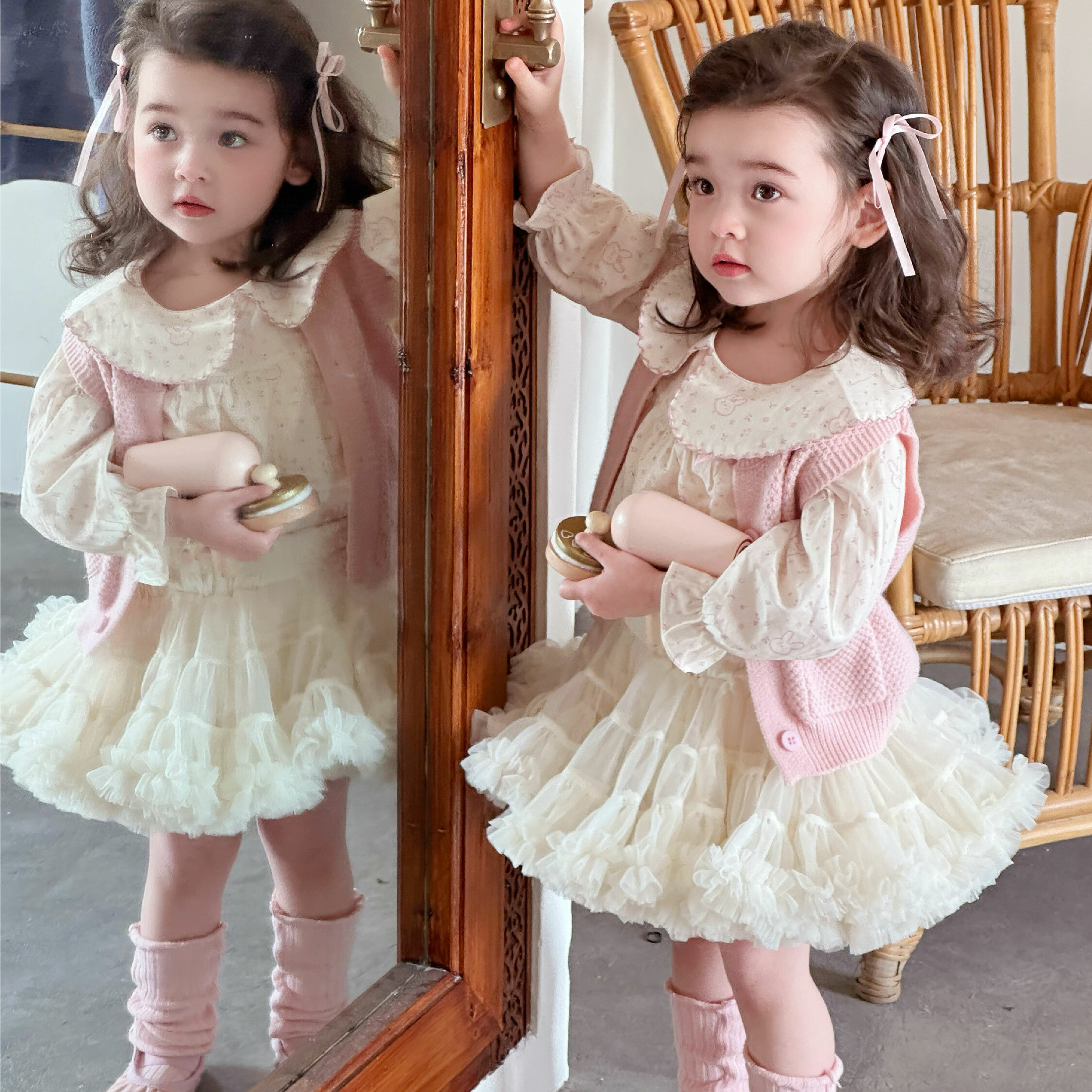 【H55188】可愛兔兔碎花兩件式套裝/上衣＊二色