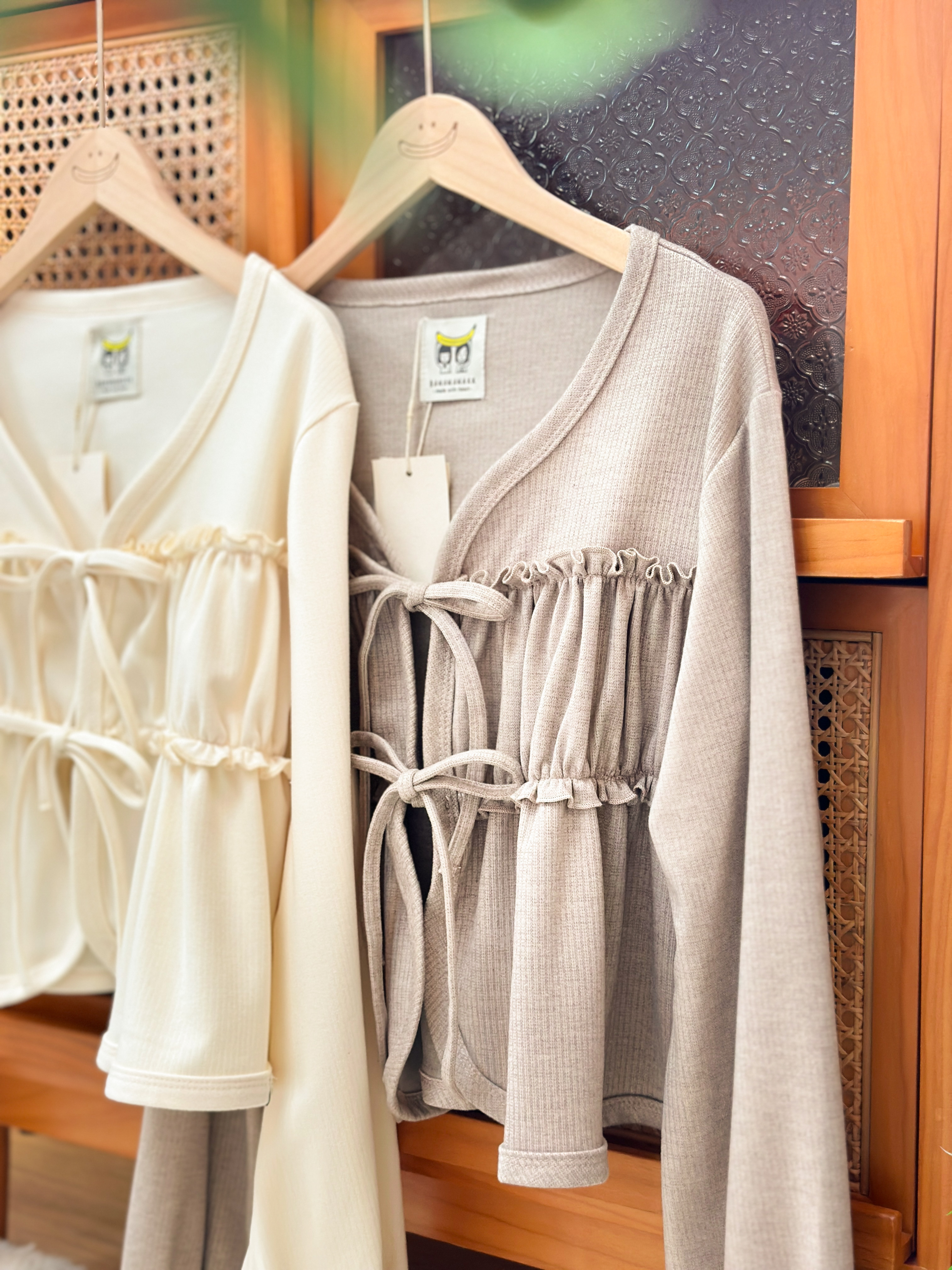 兩色／絨面雙蝴蝶圓邊外套／Double Ribbon Round Edge Jacket