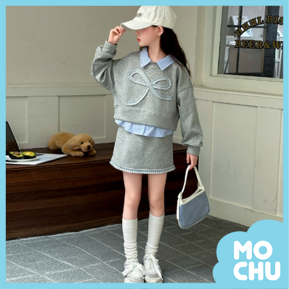 (130cm現貨)緞帶蝴蝶結假兩件套裝