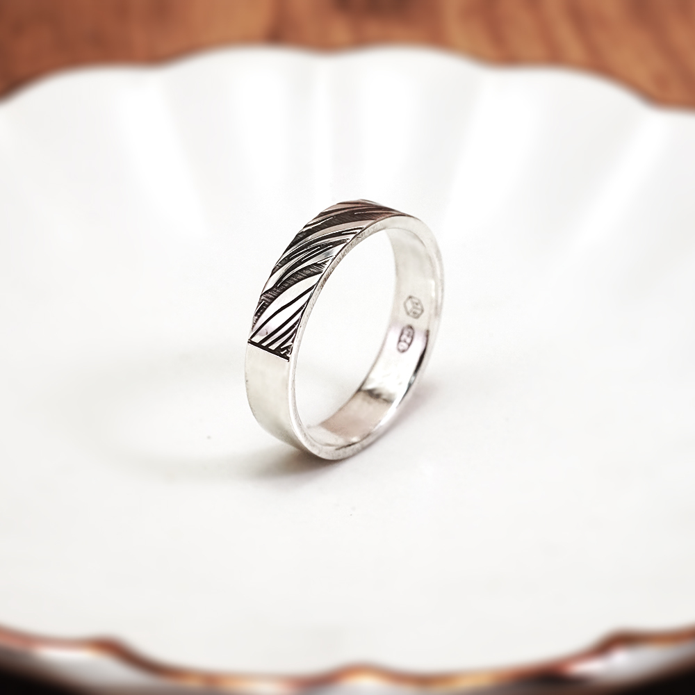 紋路銀戒 斜紋設計 925純銀戒指 男戒 女戒 客製化訂製 刻字銀戒