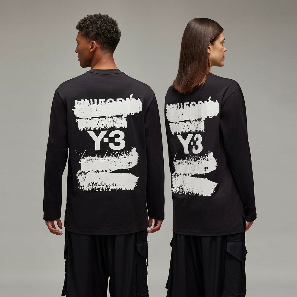 【 Y-3 U GFX LS TEE 筆觸印刷長袖TEE - 黑 】