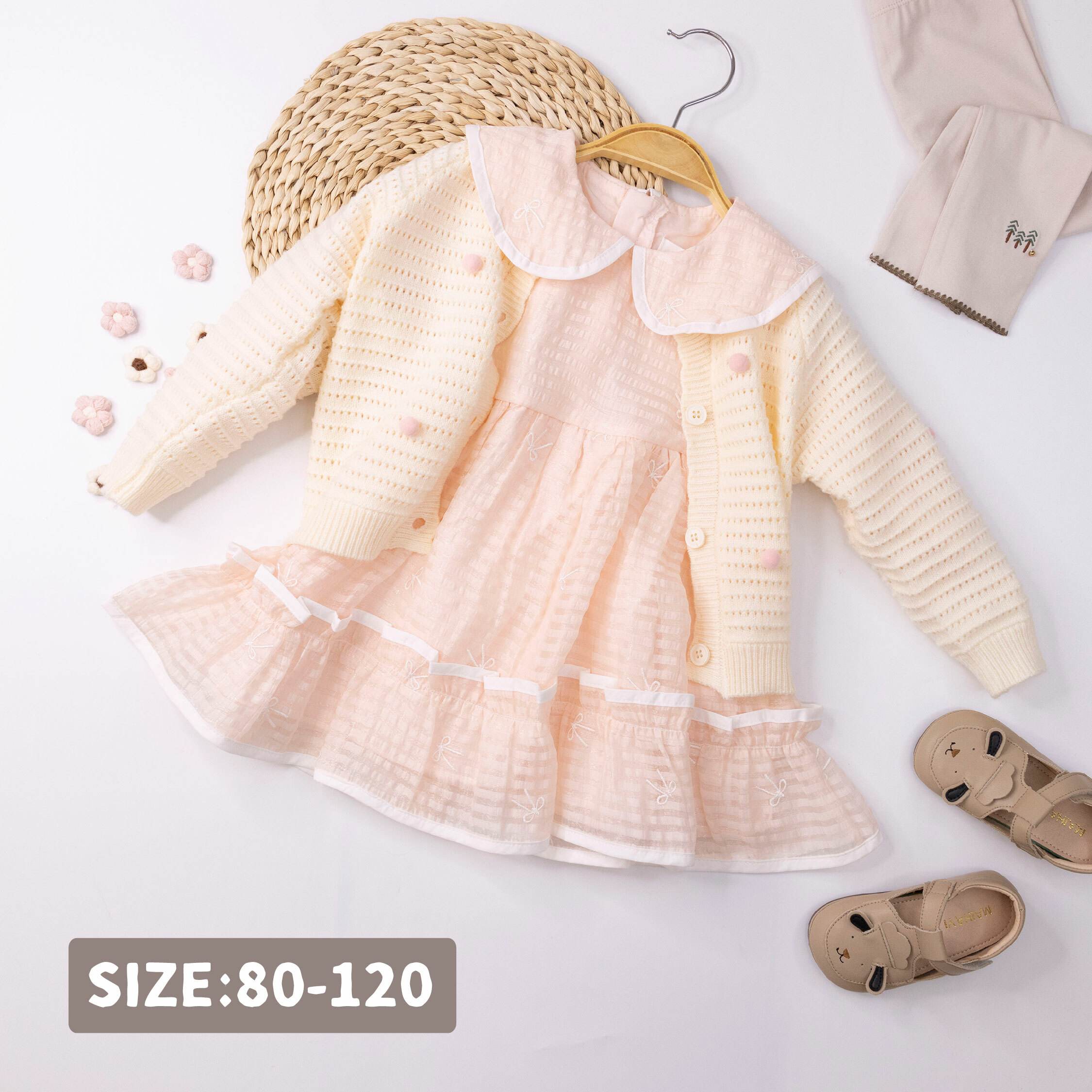 【H55203】浪漫蝴蝶結撞色滾邊兩件式套裝/洋裝