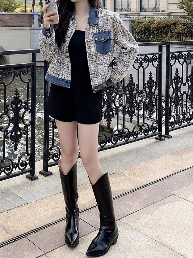 新年優惠小香風TWEED料拼牛仔布外套