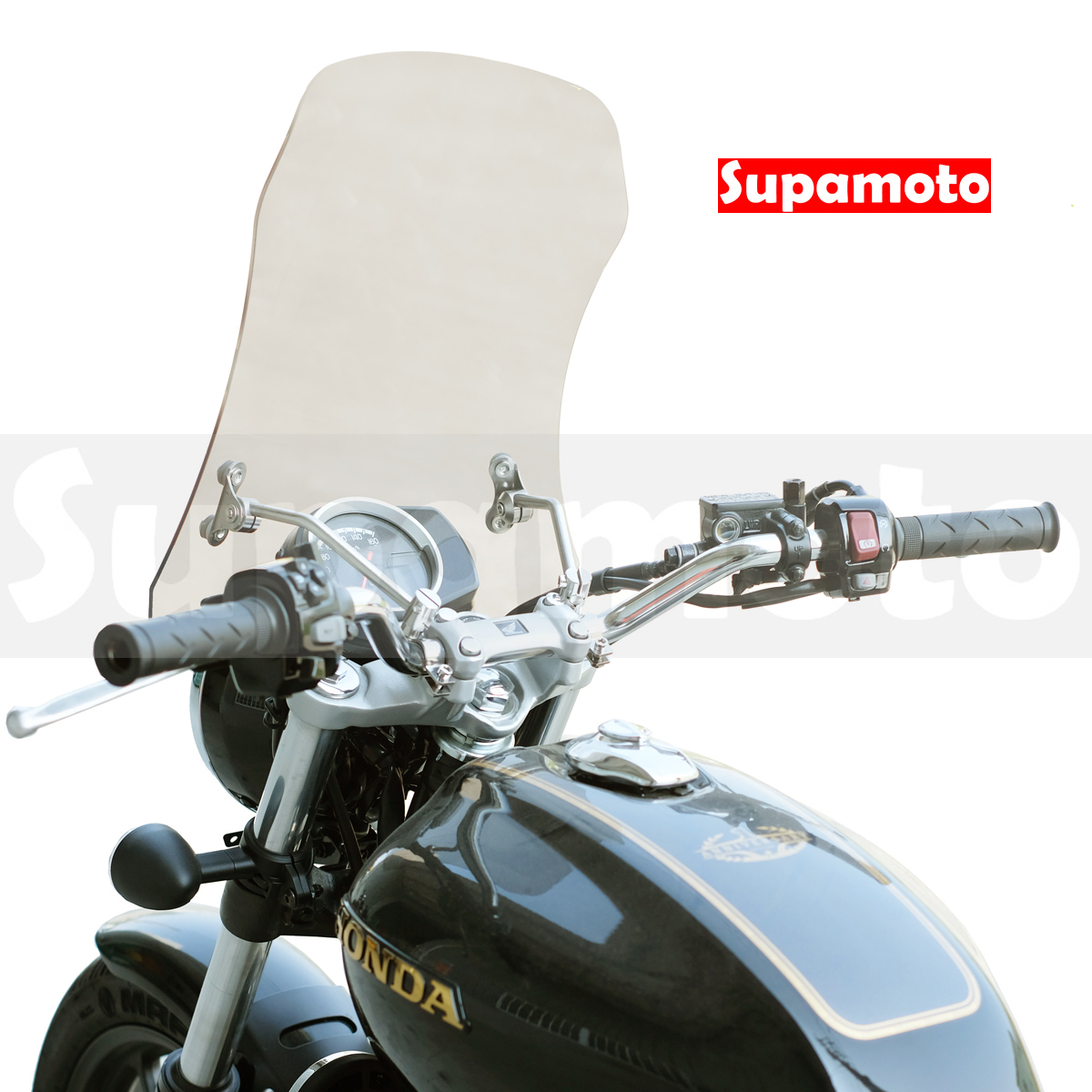-Supamoto- 通用擋風鏡—加長淺灰 (風鏡/復古/整流罩/檔車/街車/CT125/CB350/機車改裝)
