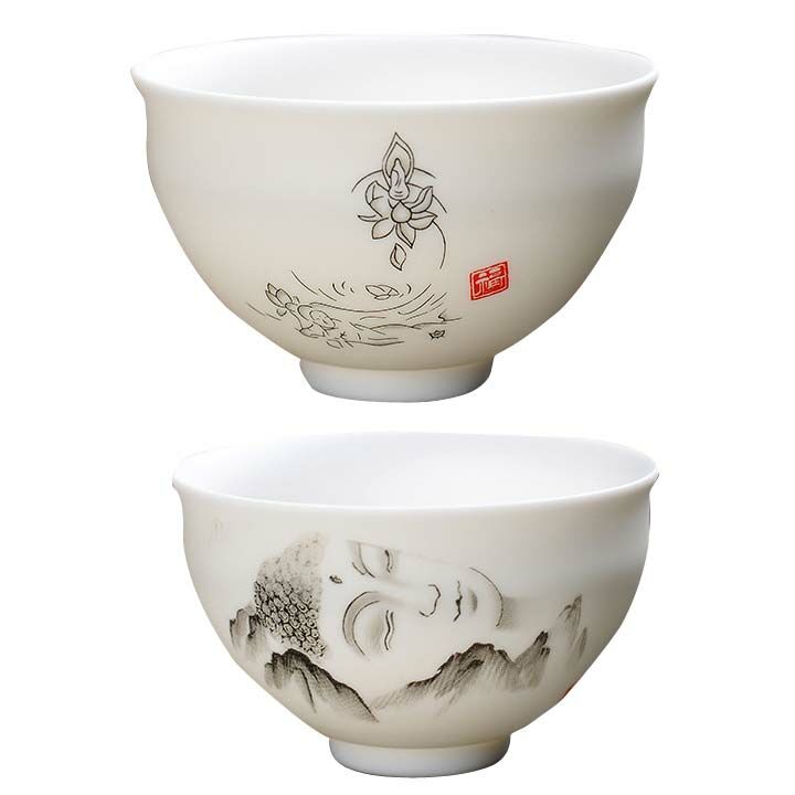 羊脂玉瓷品茗杯｜高山佛 & 觀音指點 雙款典藏｜極品玉瓷工藝、禮品首選