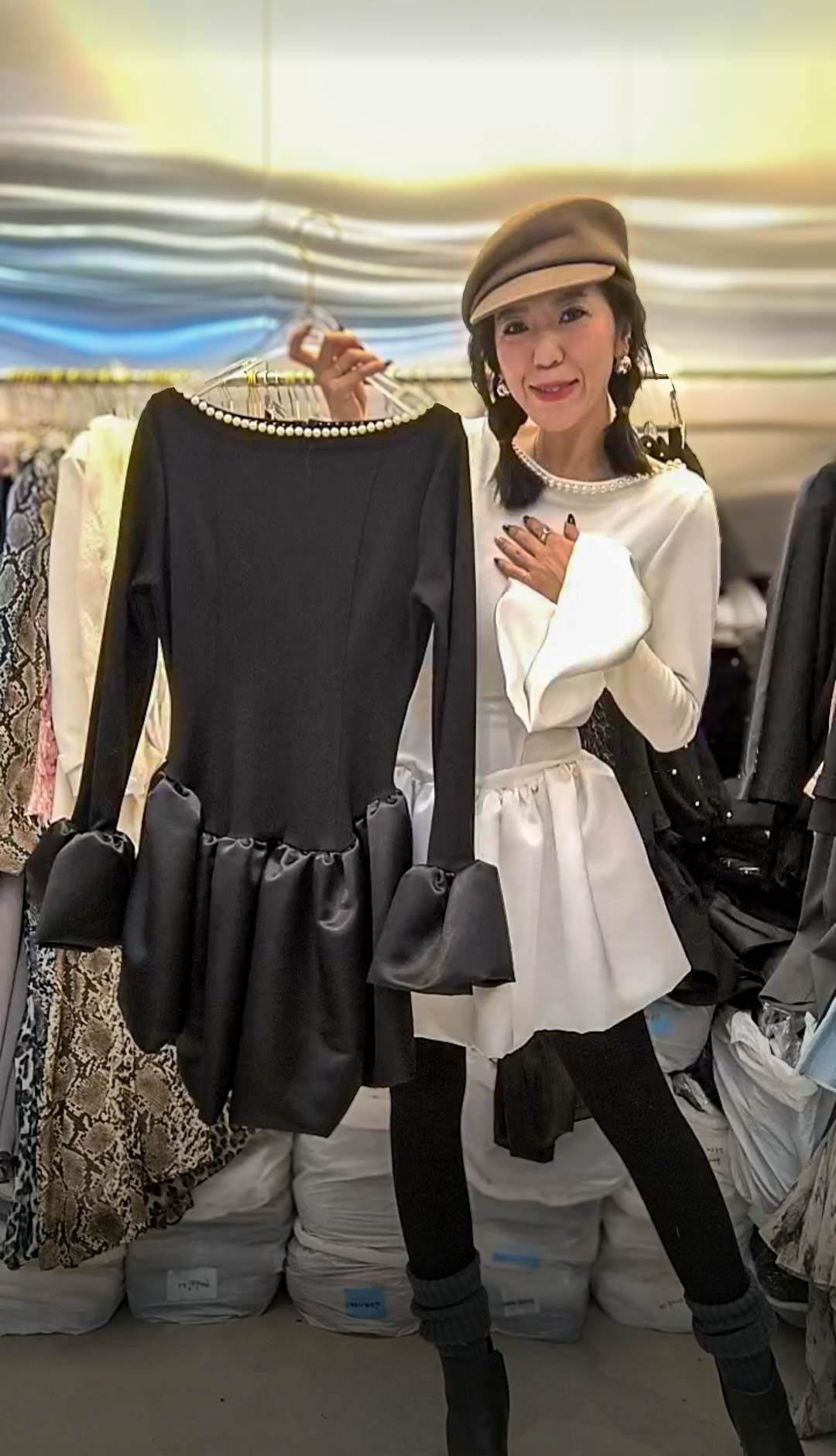 PM_K8706  ▶️一字領珍珠小洋裝 👉B:92cm W:76cm H:cm L:78cm👈