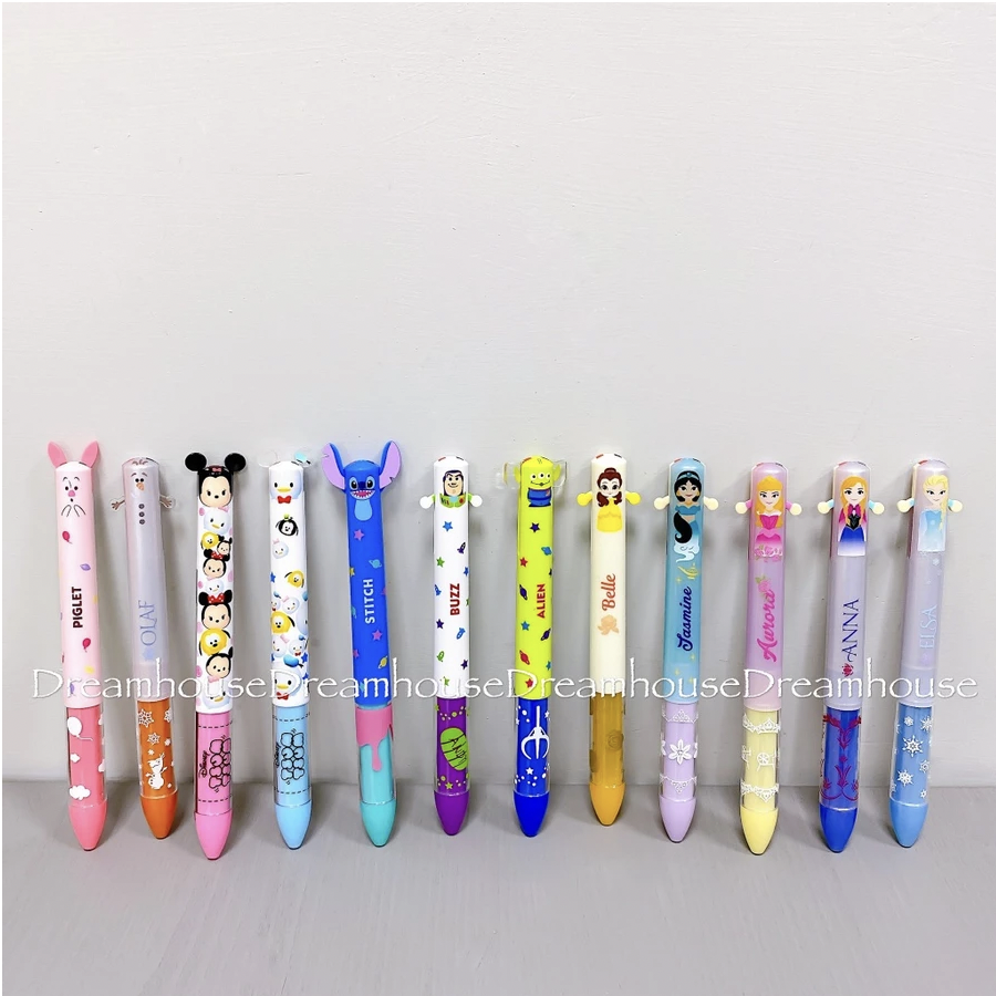 日本製 迪士尼 貝兒 茉莉 艾莎 睡美人 安娜 小豬 雪寶 史迪奇 三眼怪 巴斯光年 TsumTsum 雙色筆 原子筆