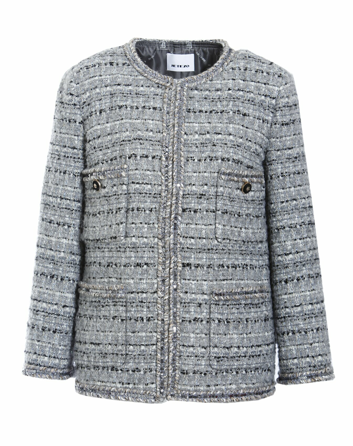 BD15122D1 霜銀粗花呢亮線編織外套