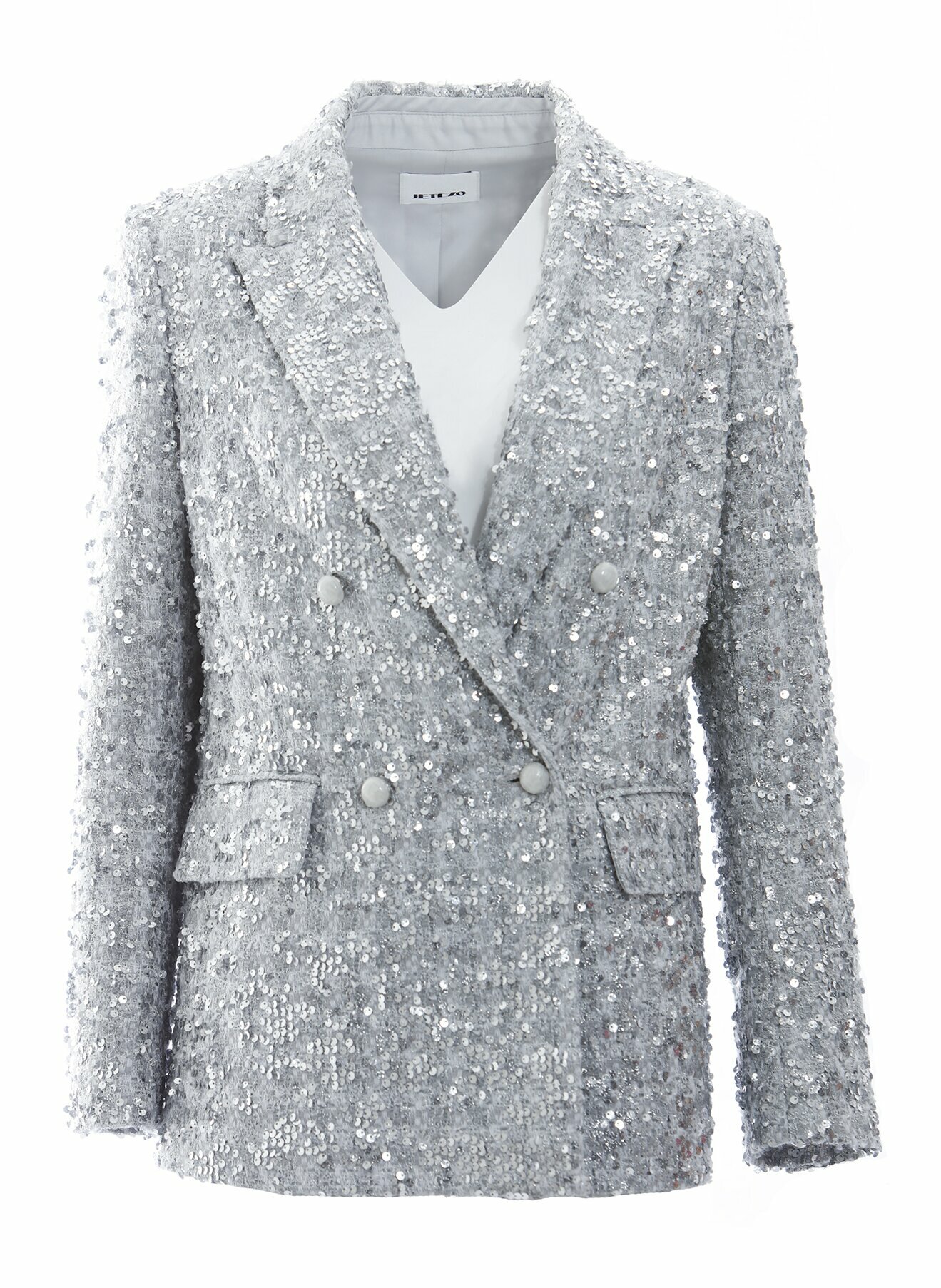 BD15135D1 星塵奢光亮片粗花呢雙排扣短大衣