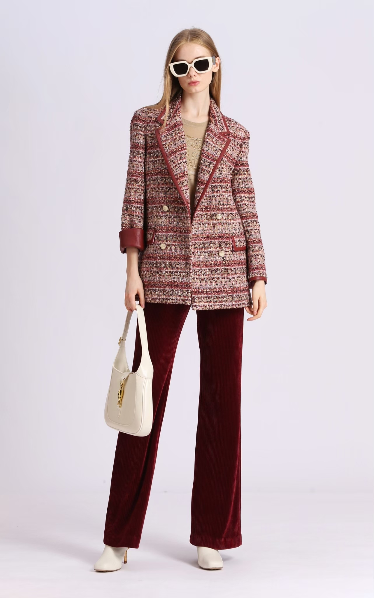 BD15137D1 暖磚街道雙排釦粗花呢復古外套