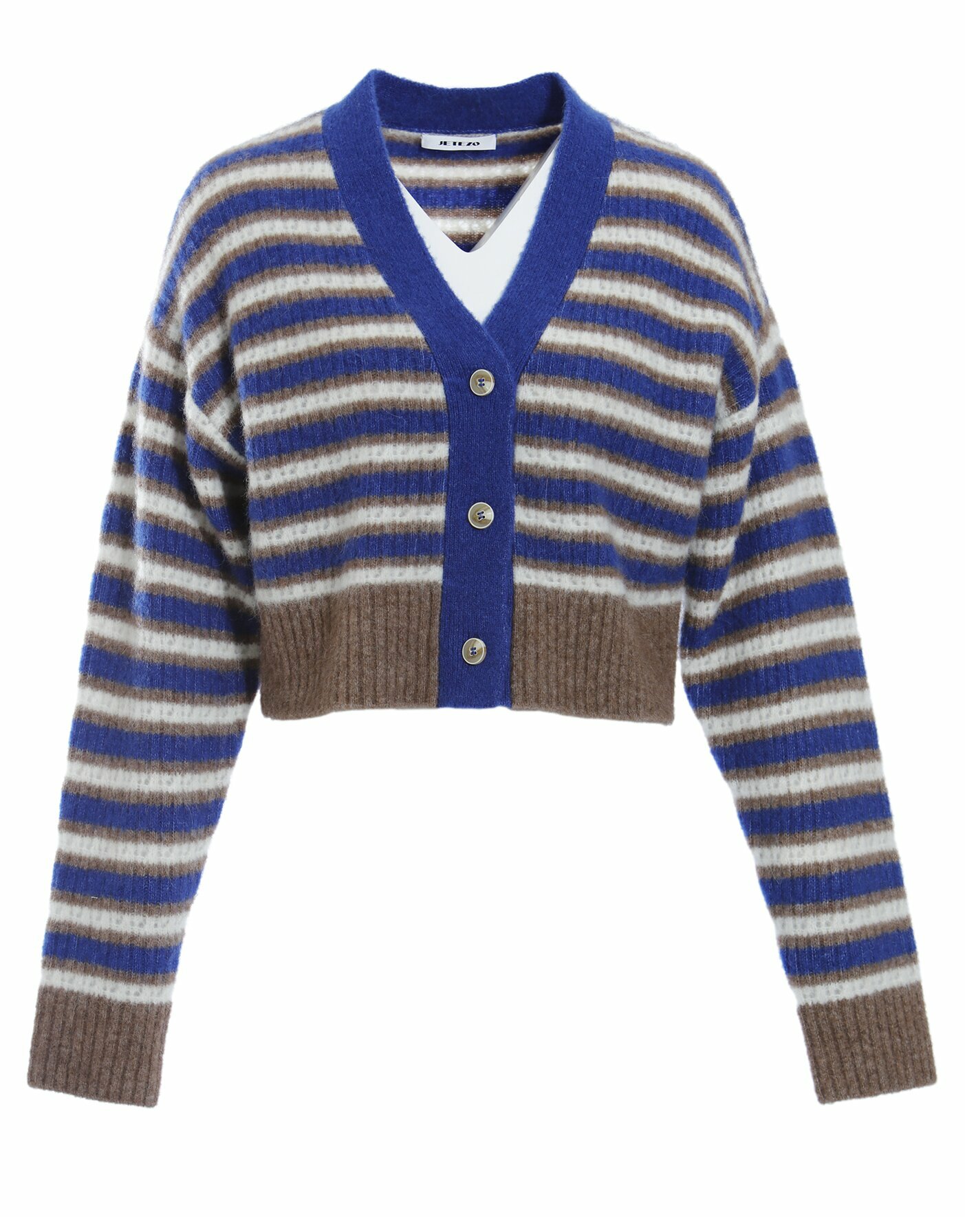 BD15210D1 北歐微風條紋短版針織開襟外