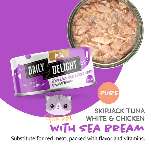 Daily Delight Pure Sea Bream+Skipjack Tuna+Chicken canned cat food 80g