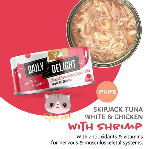 Daily Delight Pure Shrimp+Skipjack Tuna+Chicken canned cat food 80g