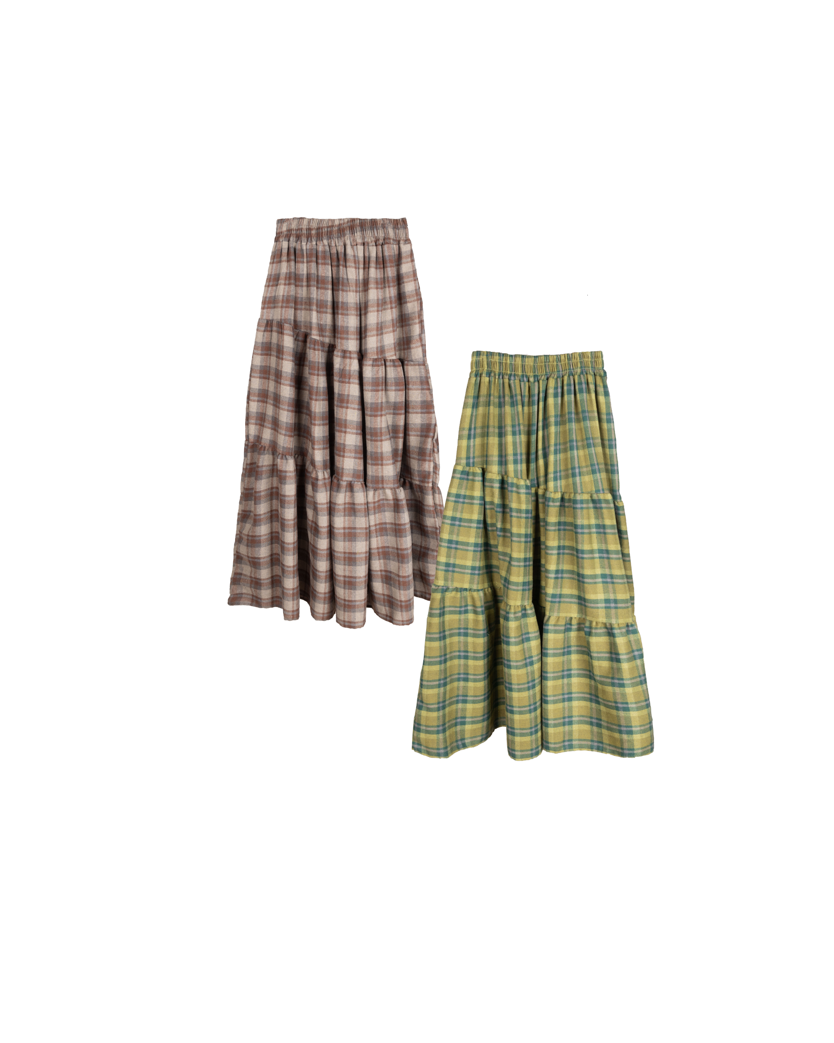 磨毛格紋斜層層蛋糕半裙