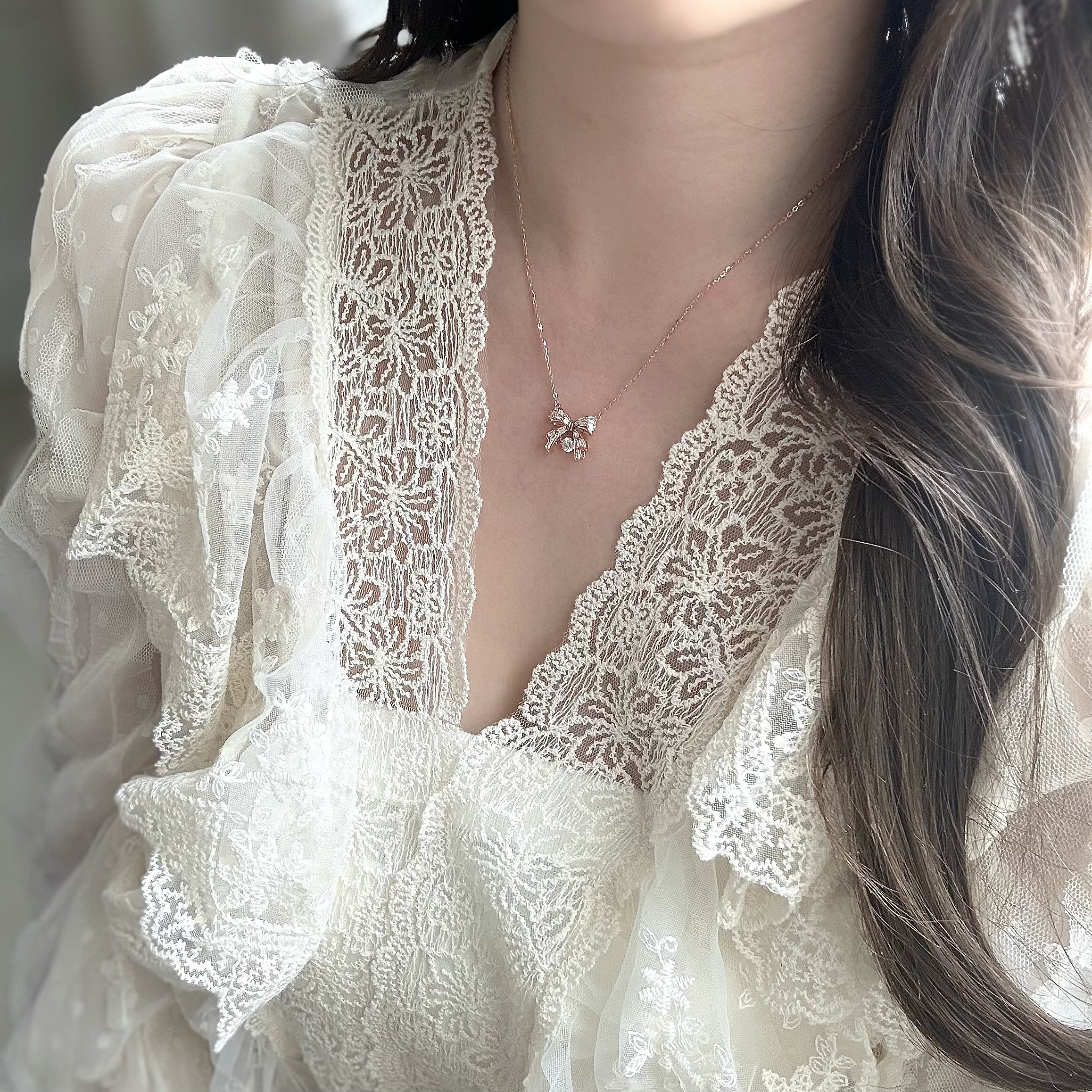 Y36【輕奢】鋯石蝴蝶結靈動純銀鎖骨鏈