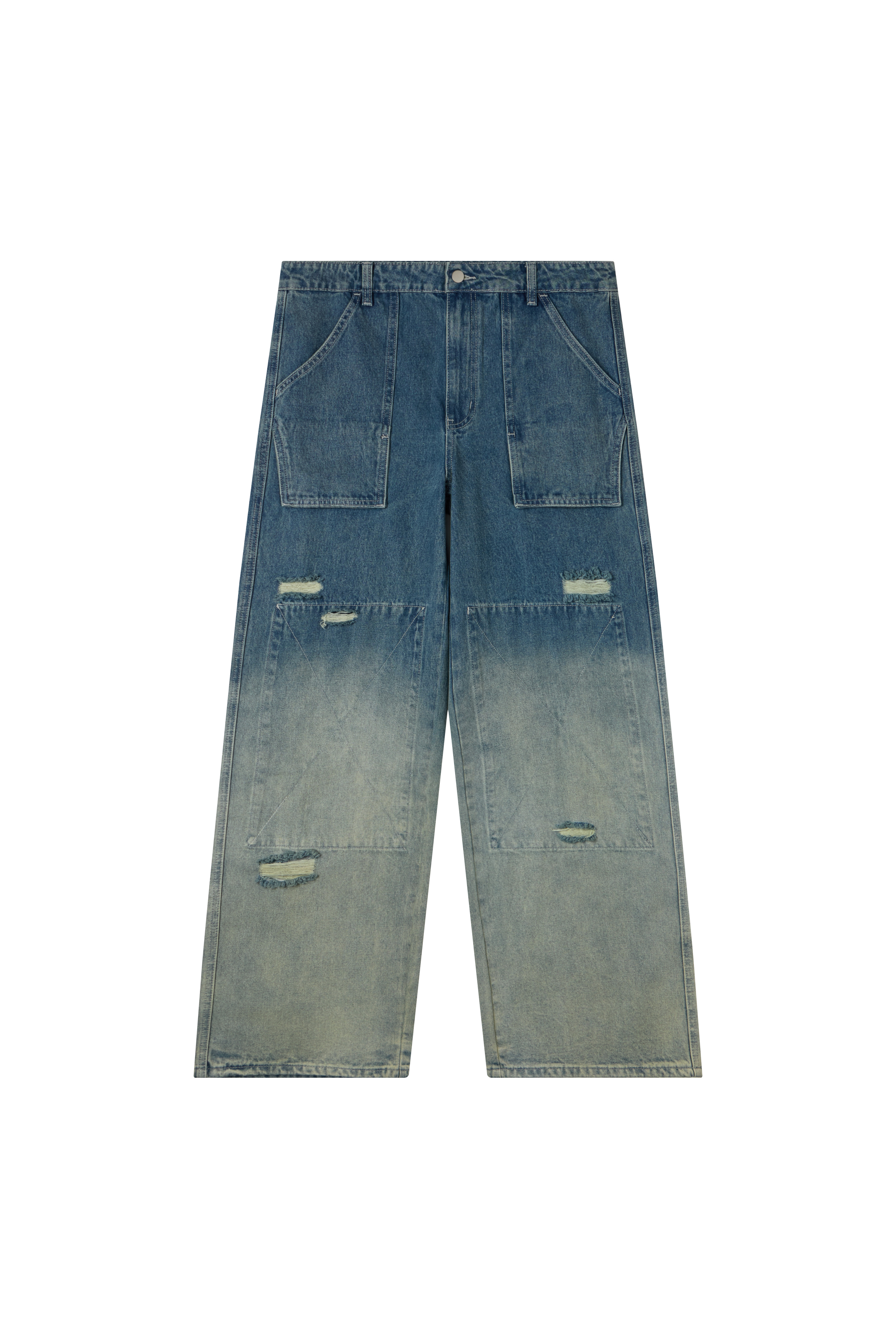 DAMAGED OMBRE WILD LEG JEANS - BLUE