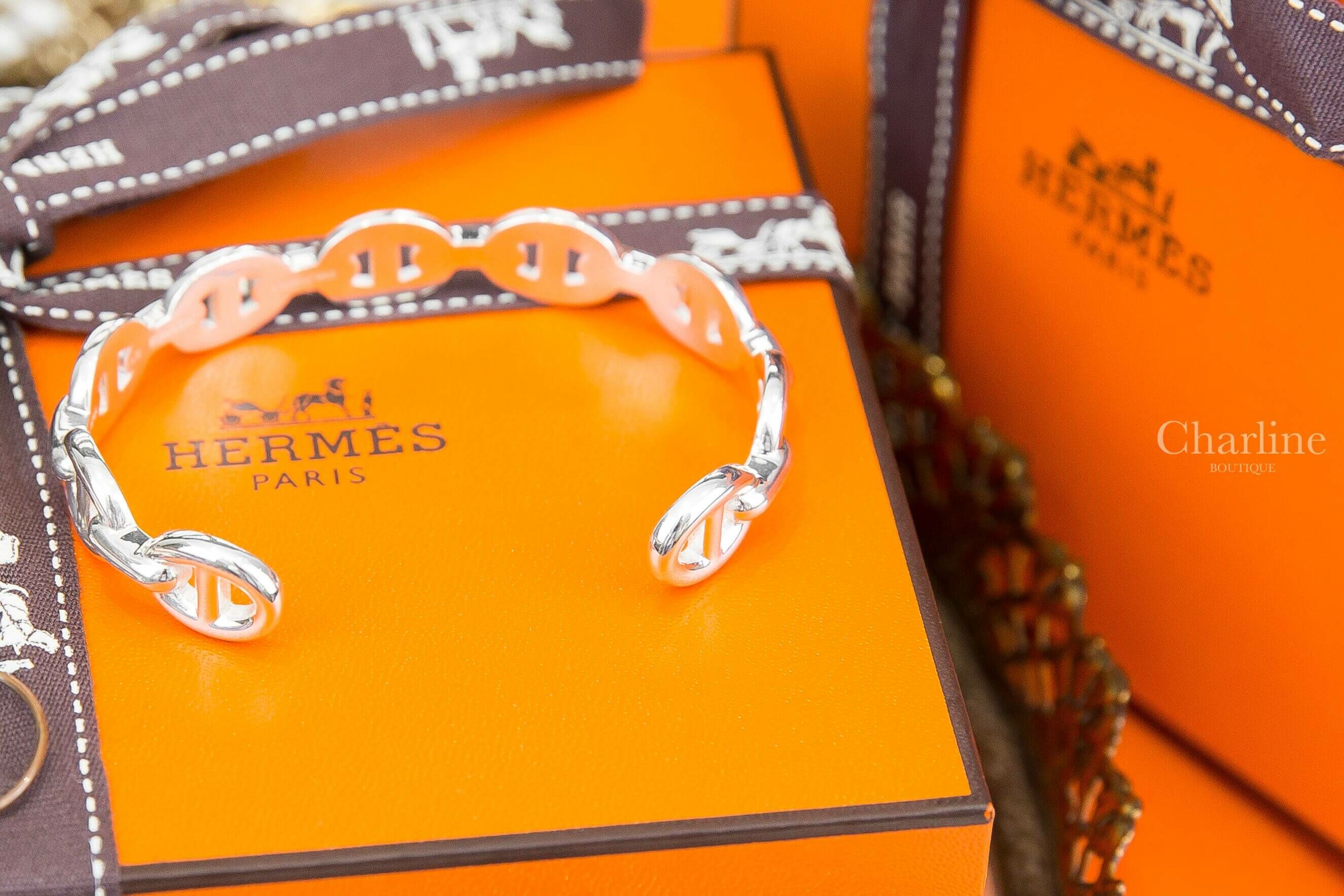 Hermès Chaine D'ancre Enchainee Bracelet, Medium Model 銀色中型θ開口銀飾手環-Charline Boutique 精品代購