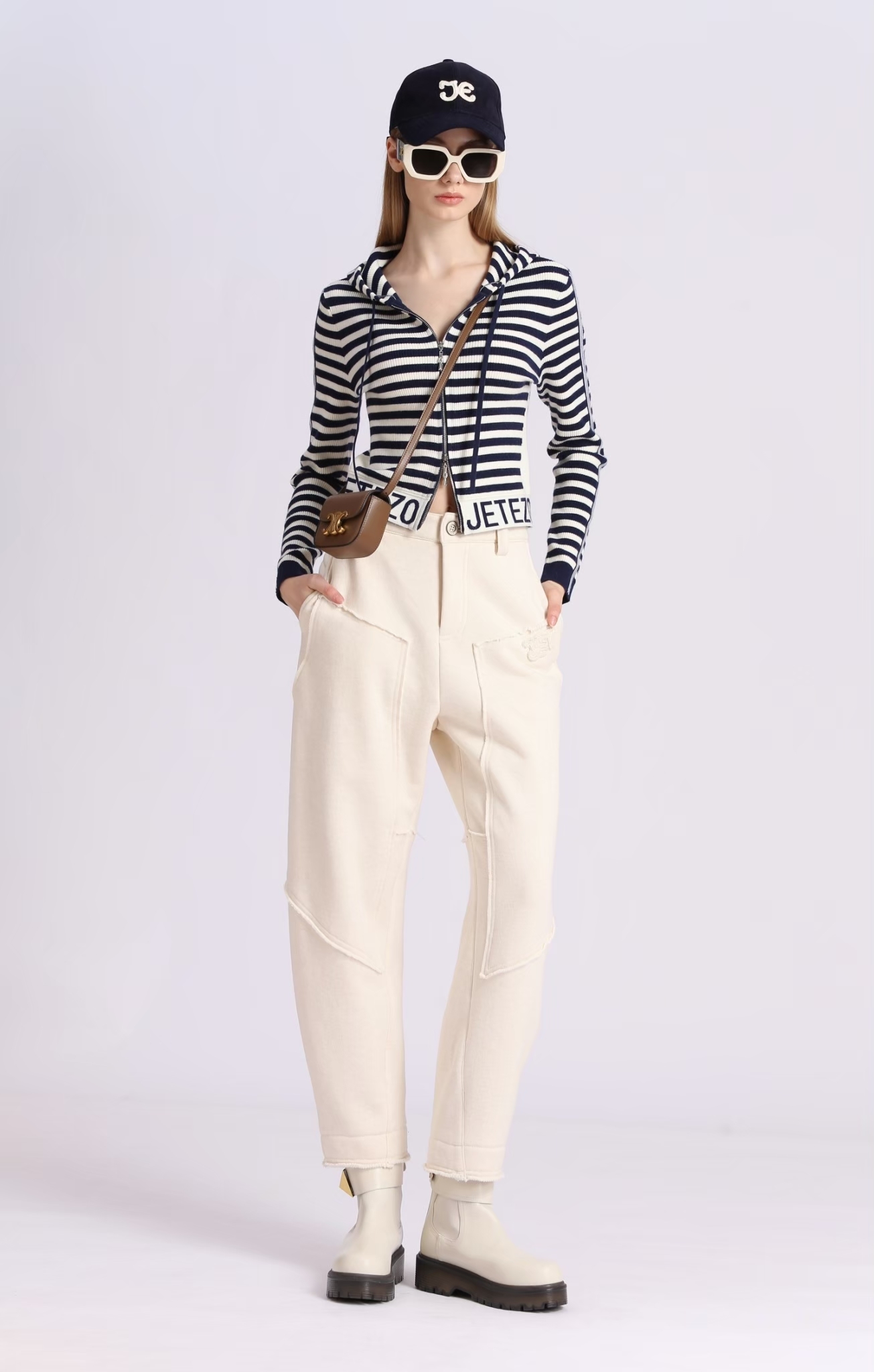 BD15233D1 巴黎條紋針織連帽短版外套