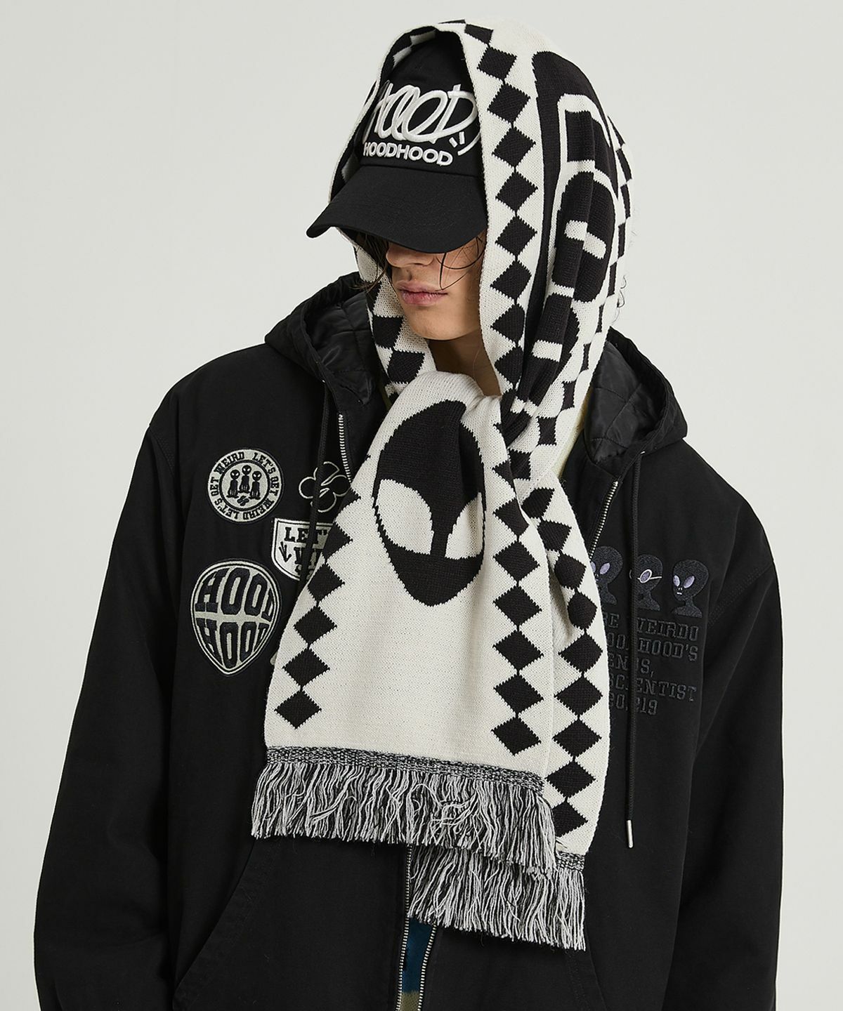 HOODHOOD Reversible Logo Knit Muffler Black (黑白雙面)