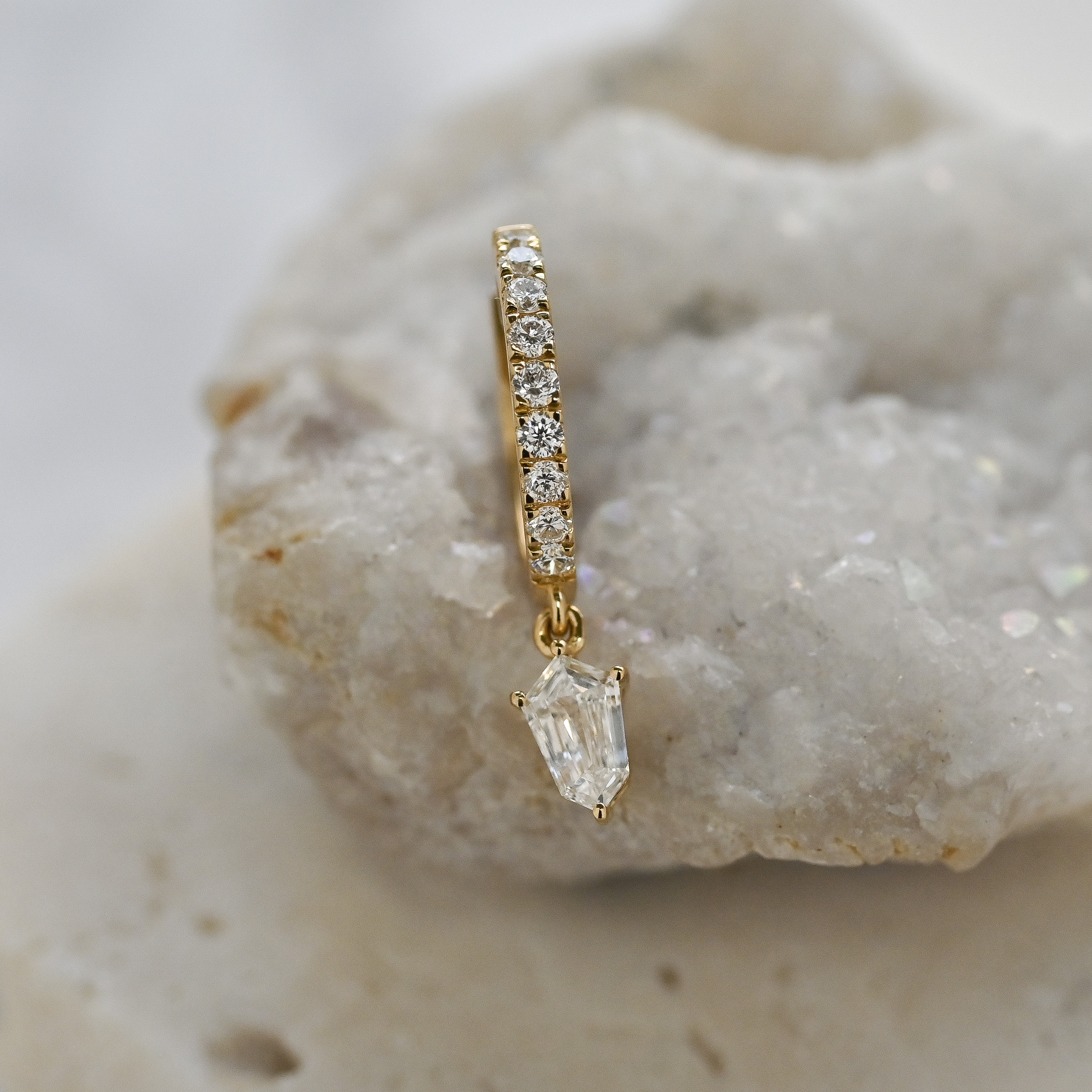 18K 0.15ct Shield Cut Hoop Earring