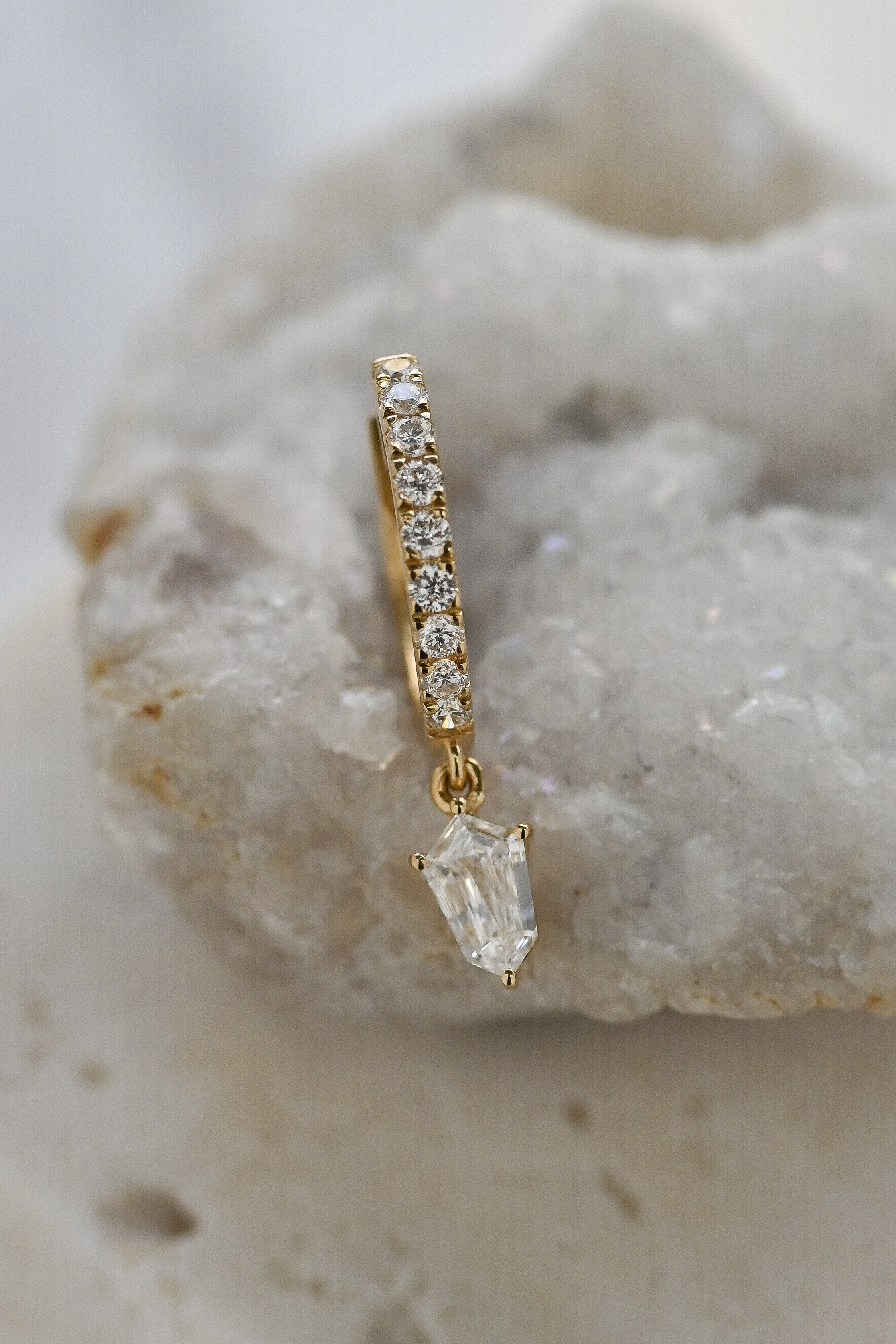 18K 0.15ct Shield Cut Hoop Earring