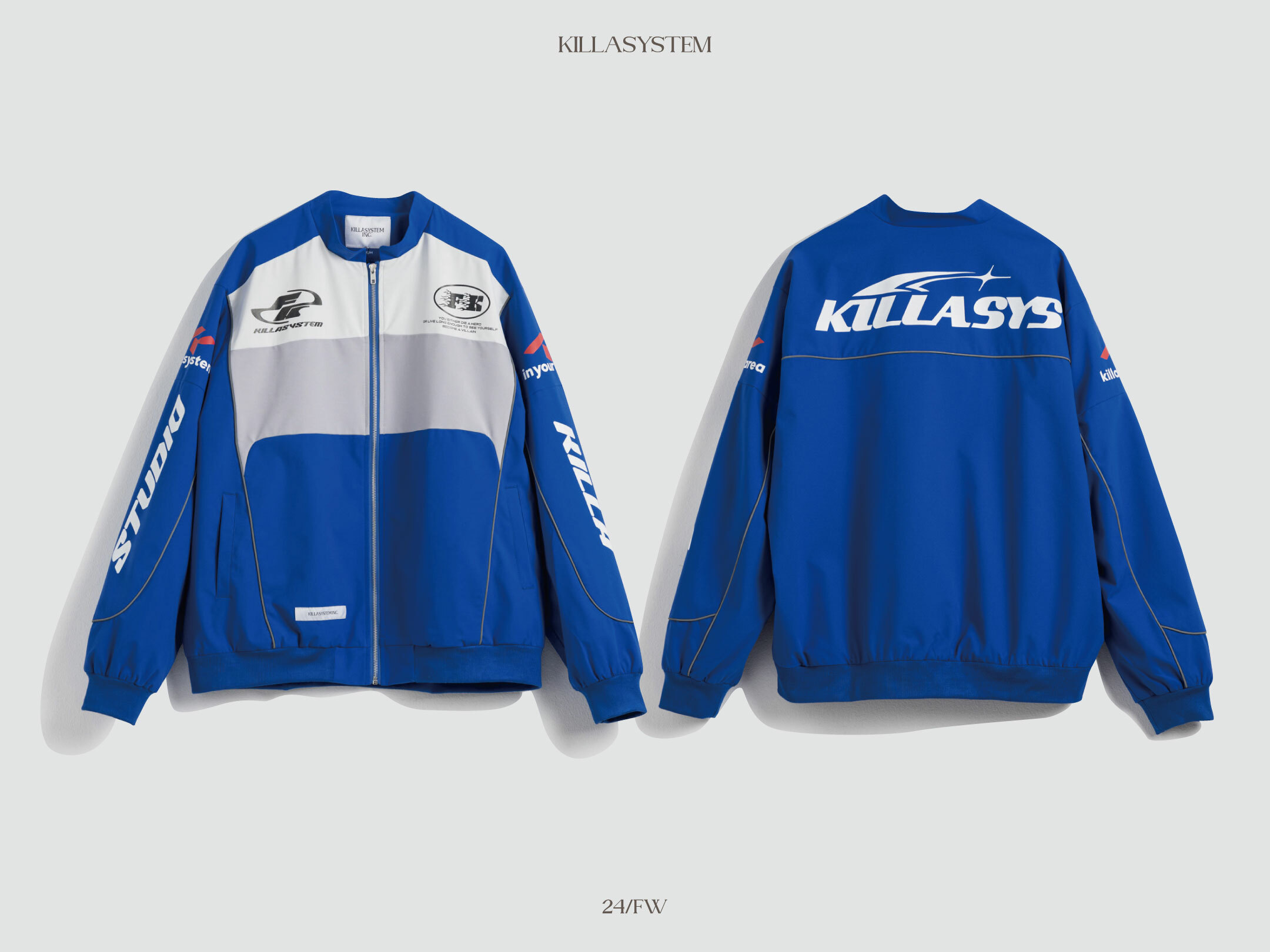 KILLASYSTEM 24F/W RACING TEAM NYLON JACKET (藍色) 短領外套 賽車風衣 防潑水 反光