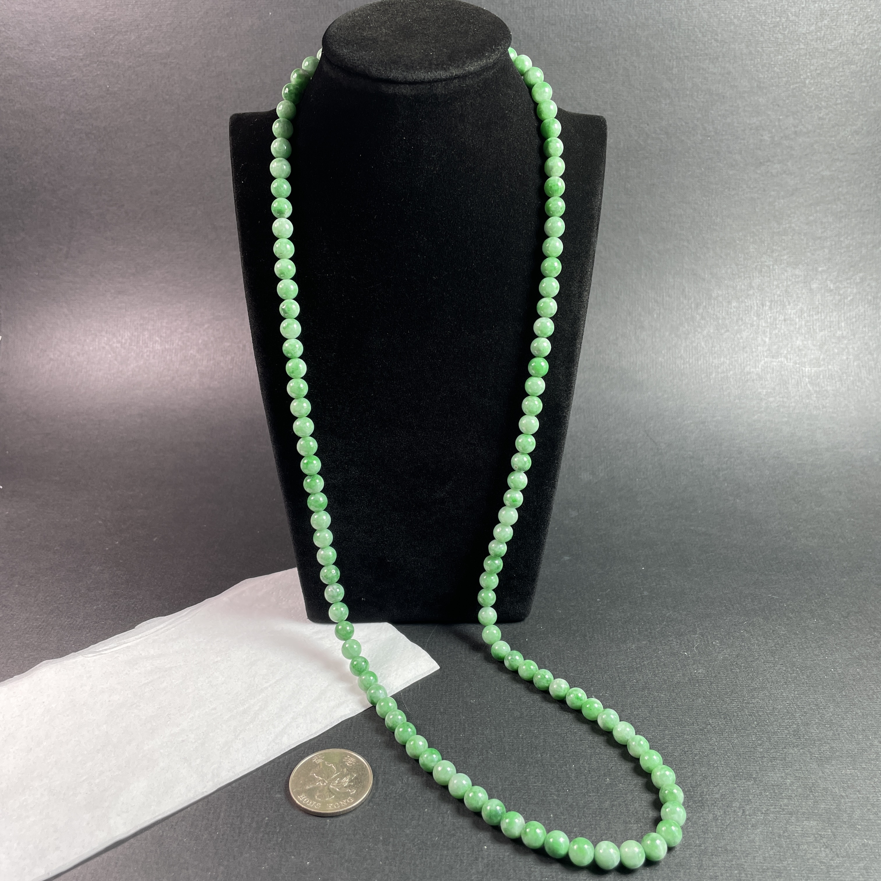 J2207 翡翠冰糯飄陽綠珠鏈 (7mm直徑)