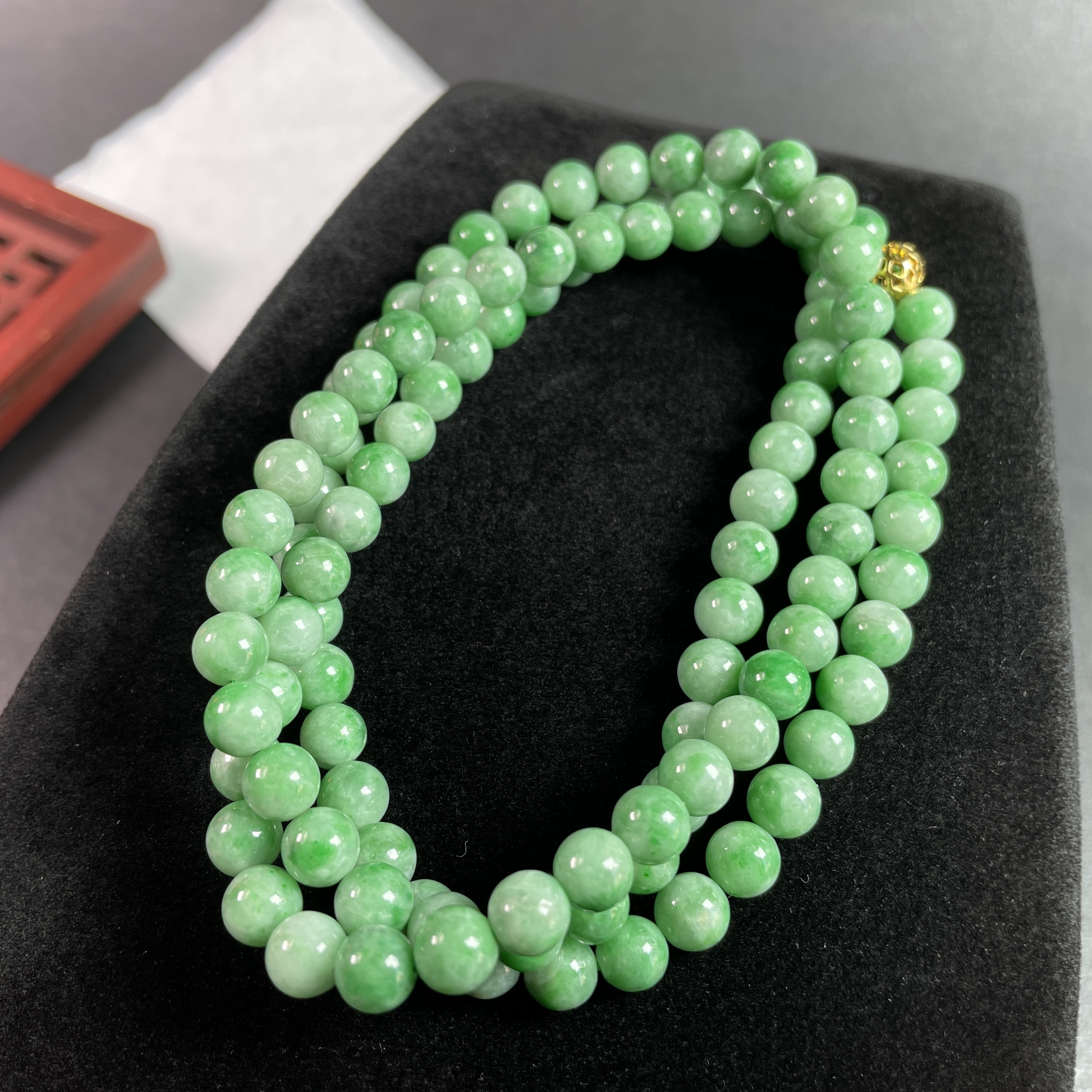 J2207 翡翠冰糯飄陽綠珠鏈 (7mm直徑)