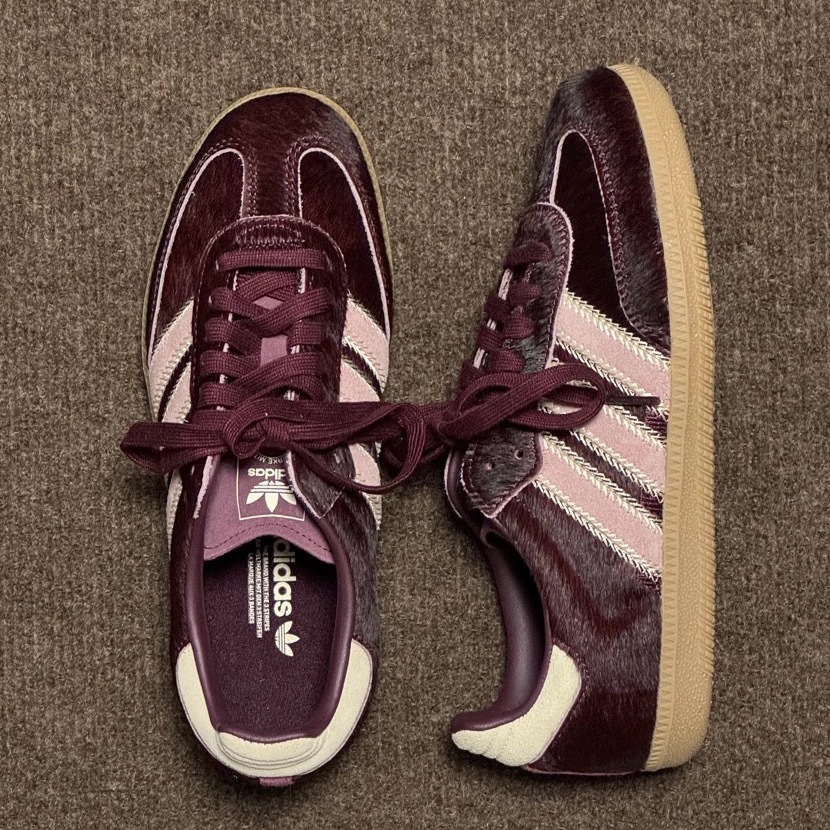 ADIDAS SAMBA OG "MAROON SAND STRATA PONY" 牛毛 勃根地 酒紅色 灰粉 焦糖底 絨毛 女鞋 JP5330 / 調貨