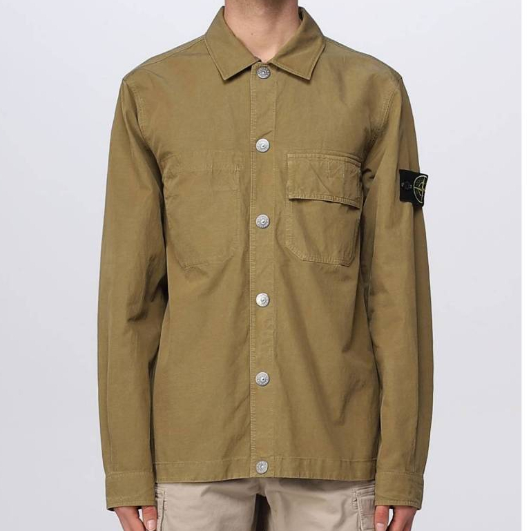 【現貨】 STONE ISLAND 石頭島 卡其綠 橄欖綠 棉質襯衫  尺寸L