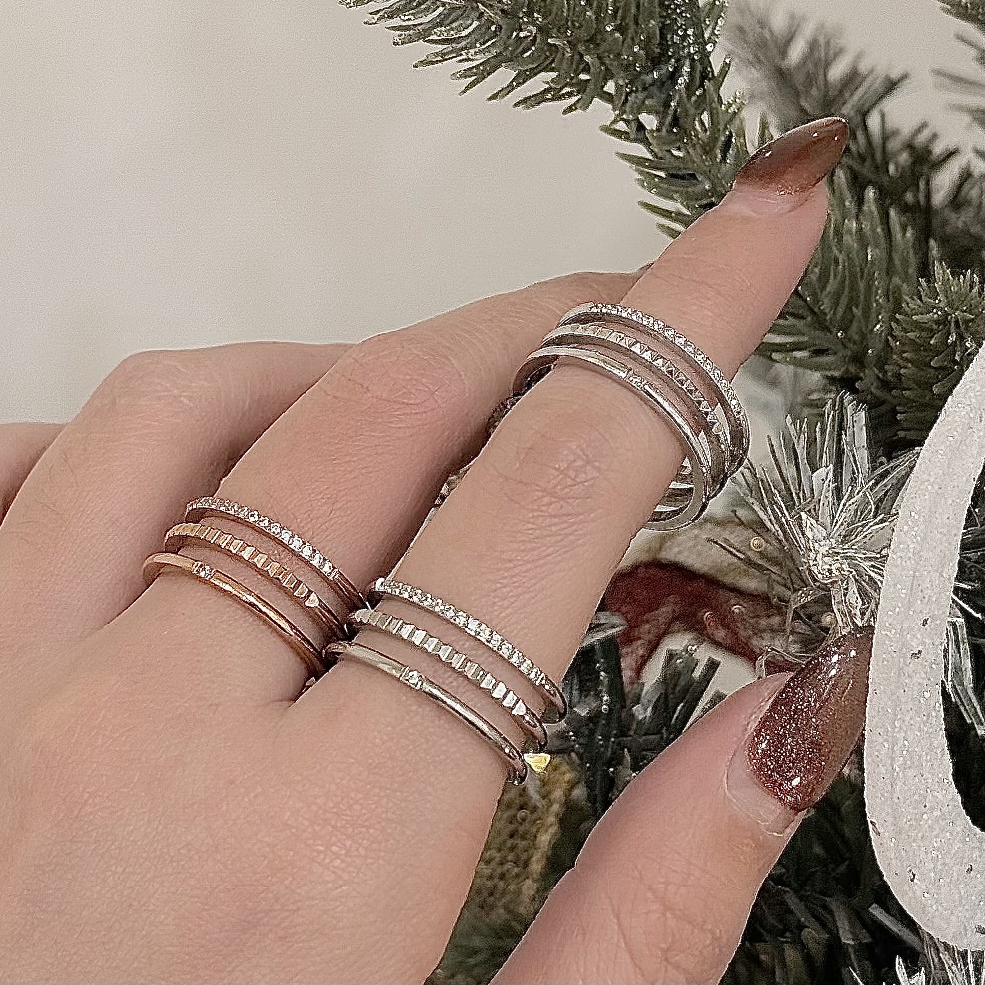 K07【鈦鋼】排鑽切割三層鈦鋼戒指