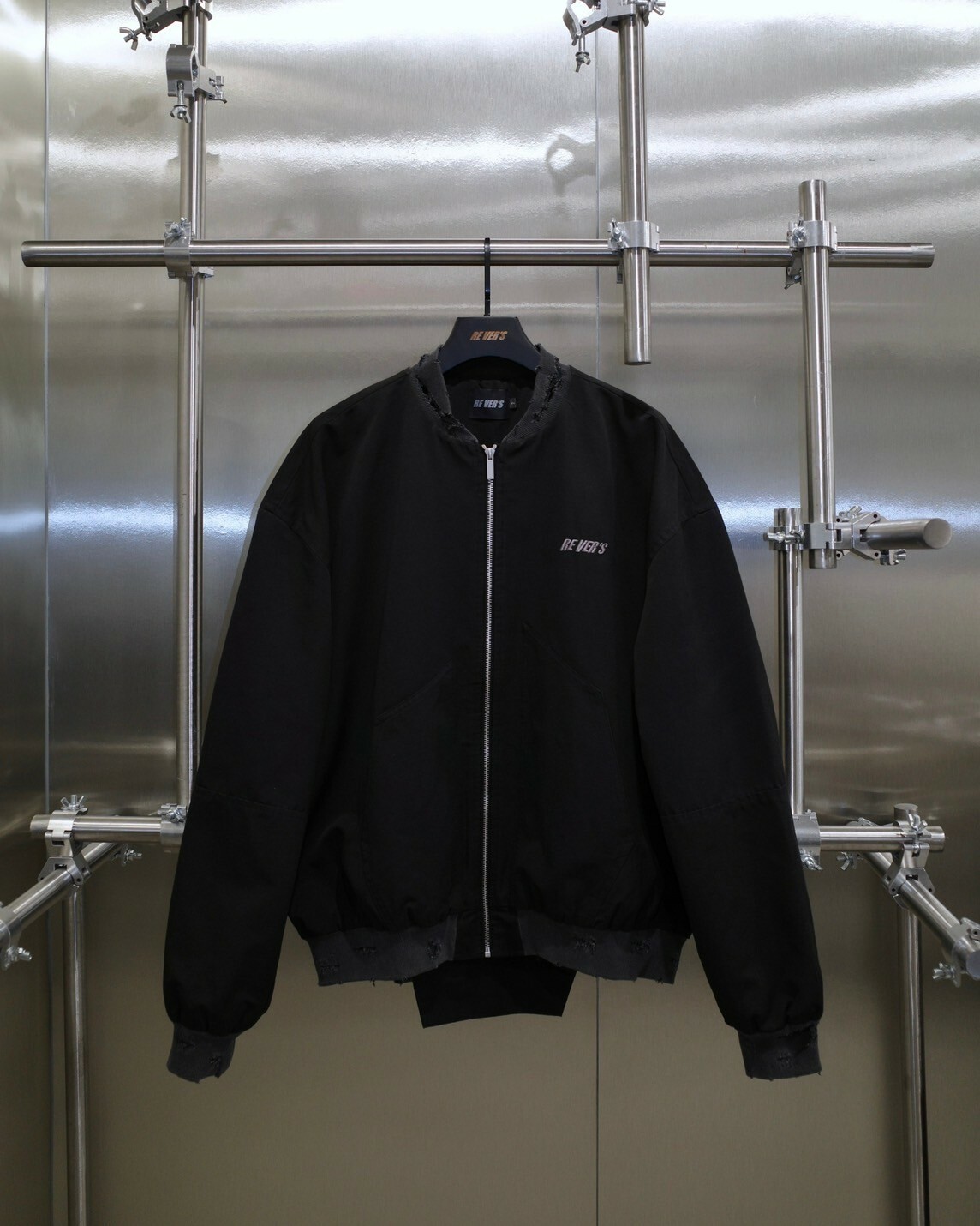 RE VER'S 刺繡Logo做舊破壞解構 短版飛行外套 / TRINITY  - WASHED BLACK  - 水洗黑