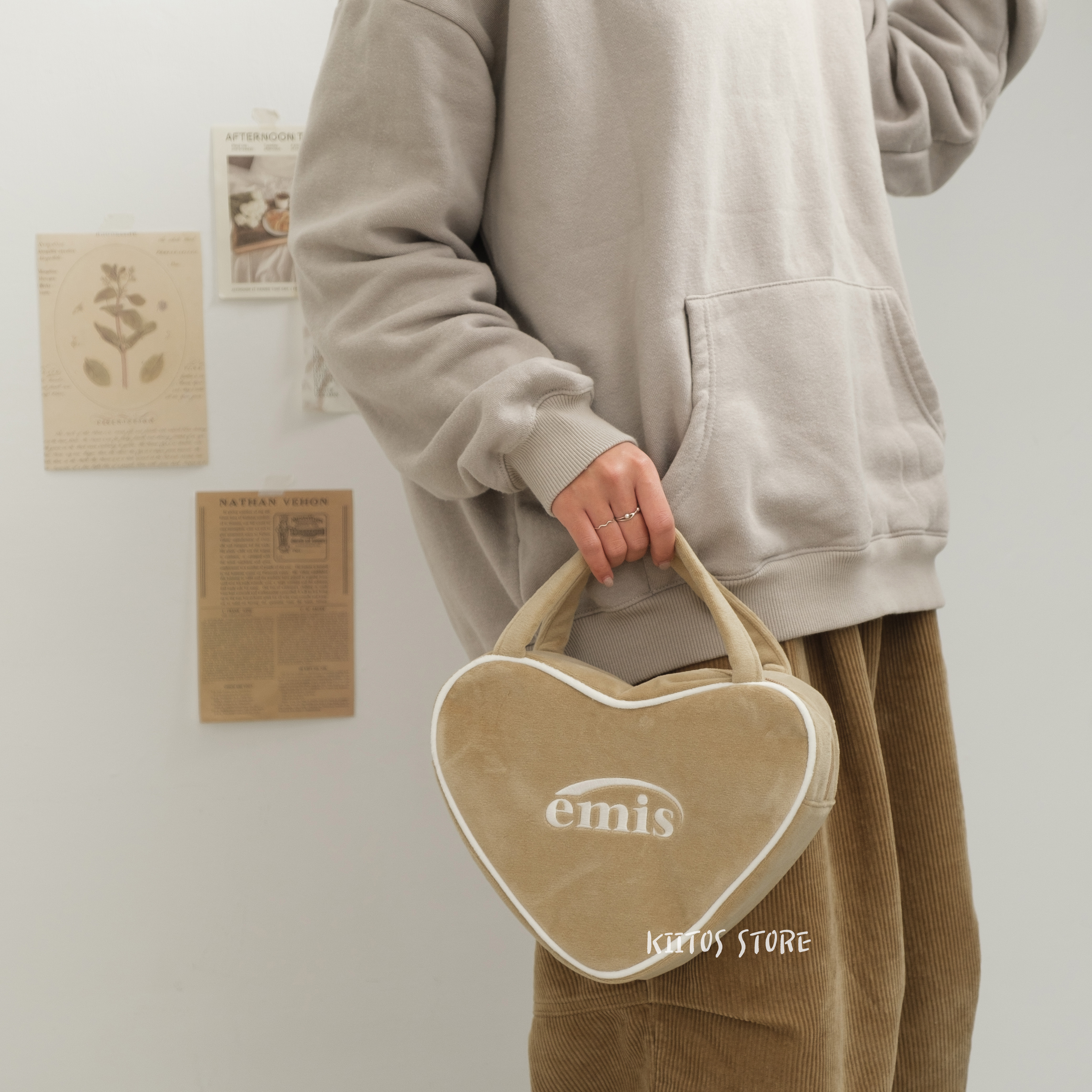 現貨】emis Velour Heart Tote Bag 手提刺繡短絨愛心包