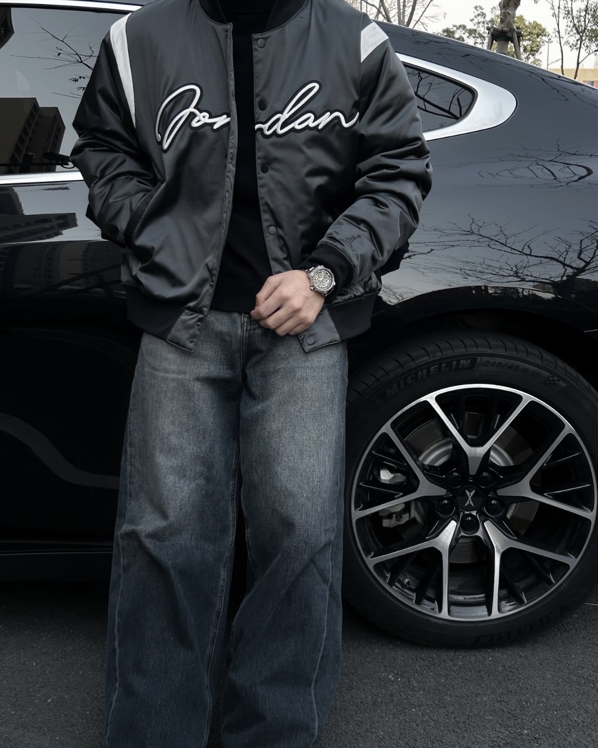 【現貨】Nike Jordan Logo 緞面 棒球外套 王嘉爾同款 黑