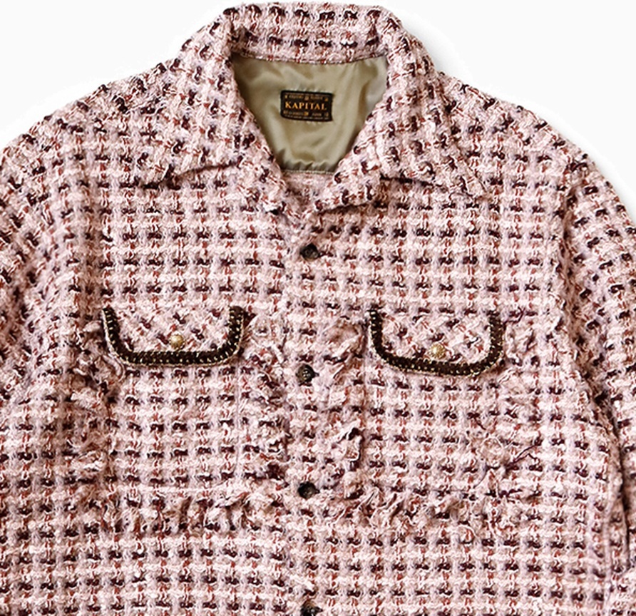 KAPITAL FANCY TWEED BOARD SHIRT LS - PINK PRE ORDER ITEM (預訂中)