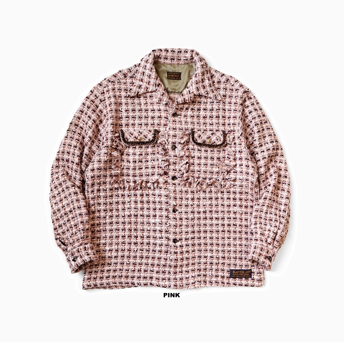 KAPITAL FANCY TWEED BOARD SHIRT LS - PINK PRE ORDER ITEM (預訂中)