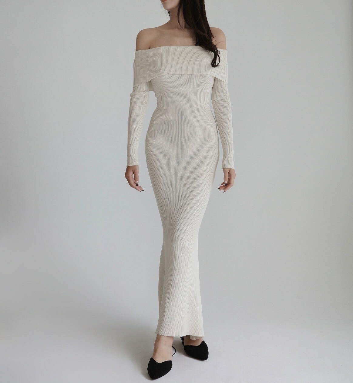 法式簡約一字領魚尾洋裝