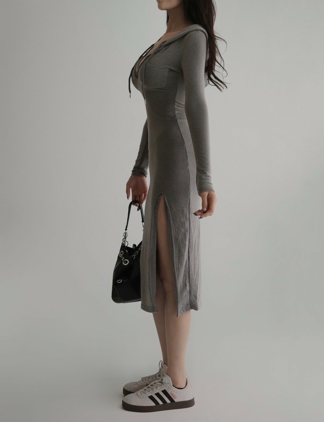 美式個性側開衩連帽洋裝