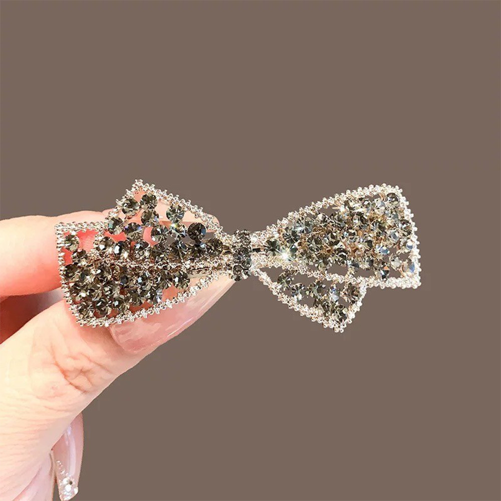 水鑽銀灰色蝴蝶結髮夾(特價)