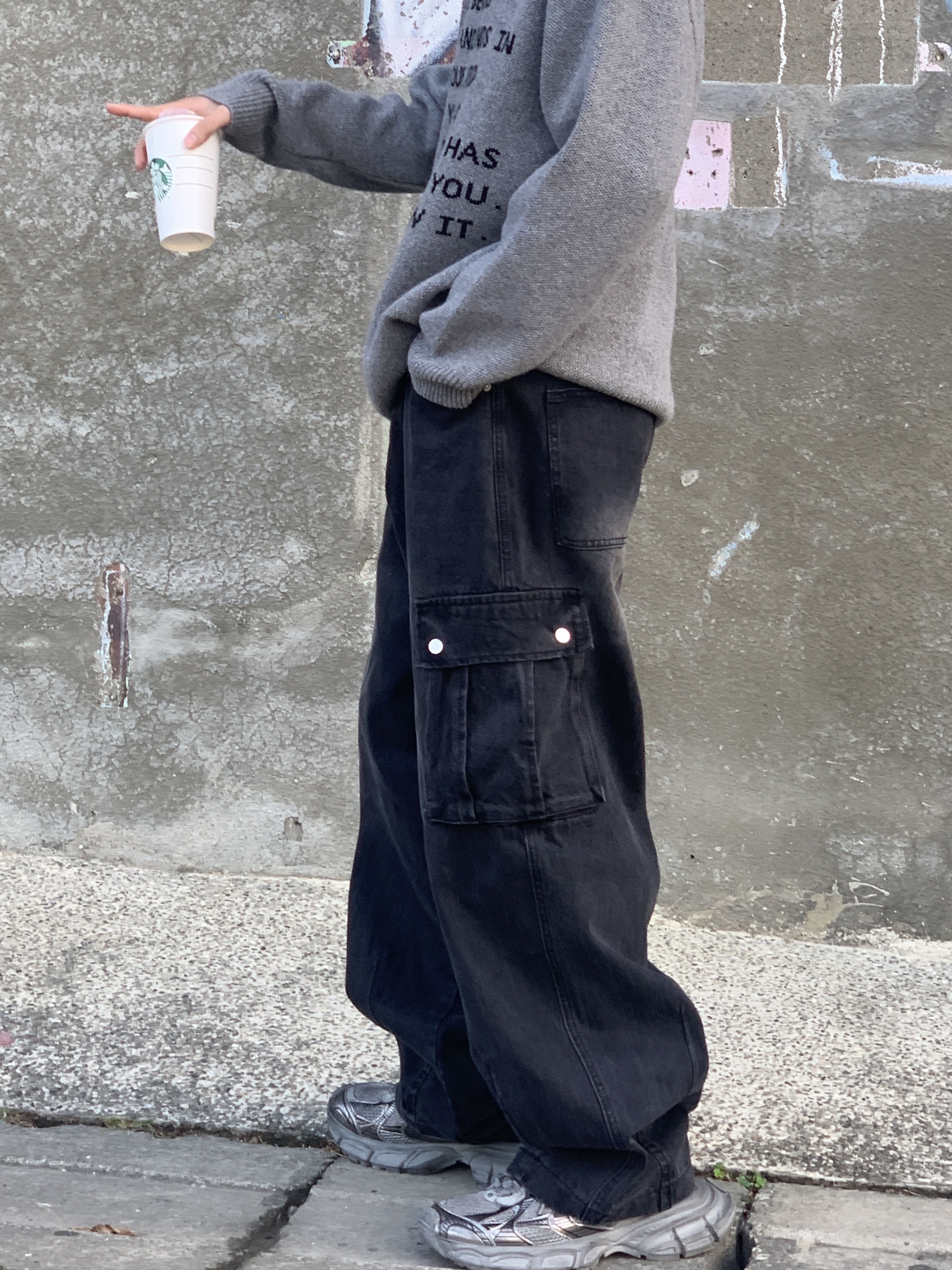 正韓 大口袋刷色彎刀褲 (2colors)