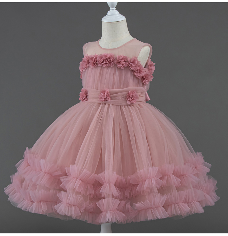 現貨 130cm 周歲禮服 無袖花瓣抓紗小禮服 2色 80-130cm #W8018