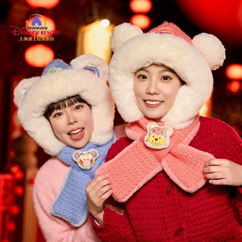 (限時特價) 2025 新春限定 小熊維尼 Winnie the Pooh 好友們 跳跳虎 Tigger 立體耳朵 保暖 造型 圍巾帽 帽子 -上海迪士尼樂園