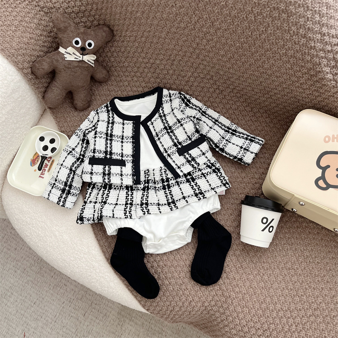 春款小香款兩件式包屁衣搭配褲襪