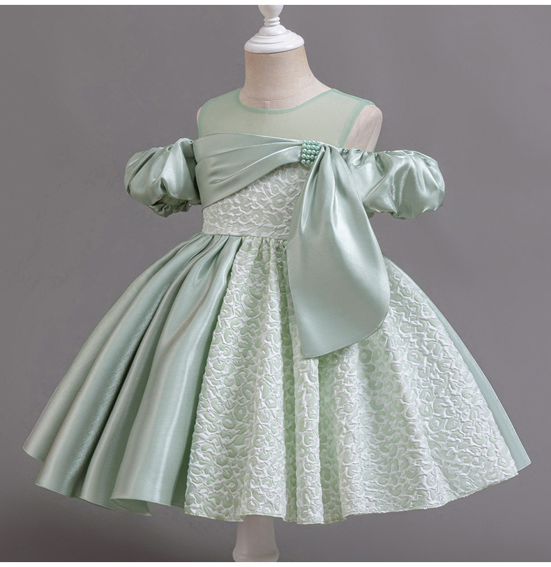 周歲禮服 一字領緞面拼接小禮服 3色 80-130cm #F10