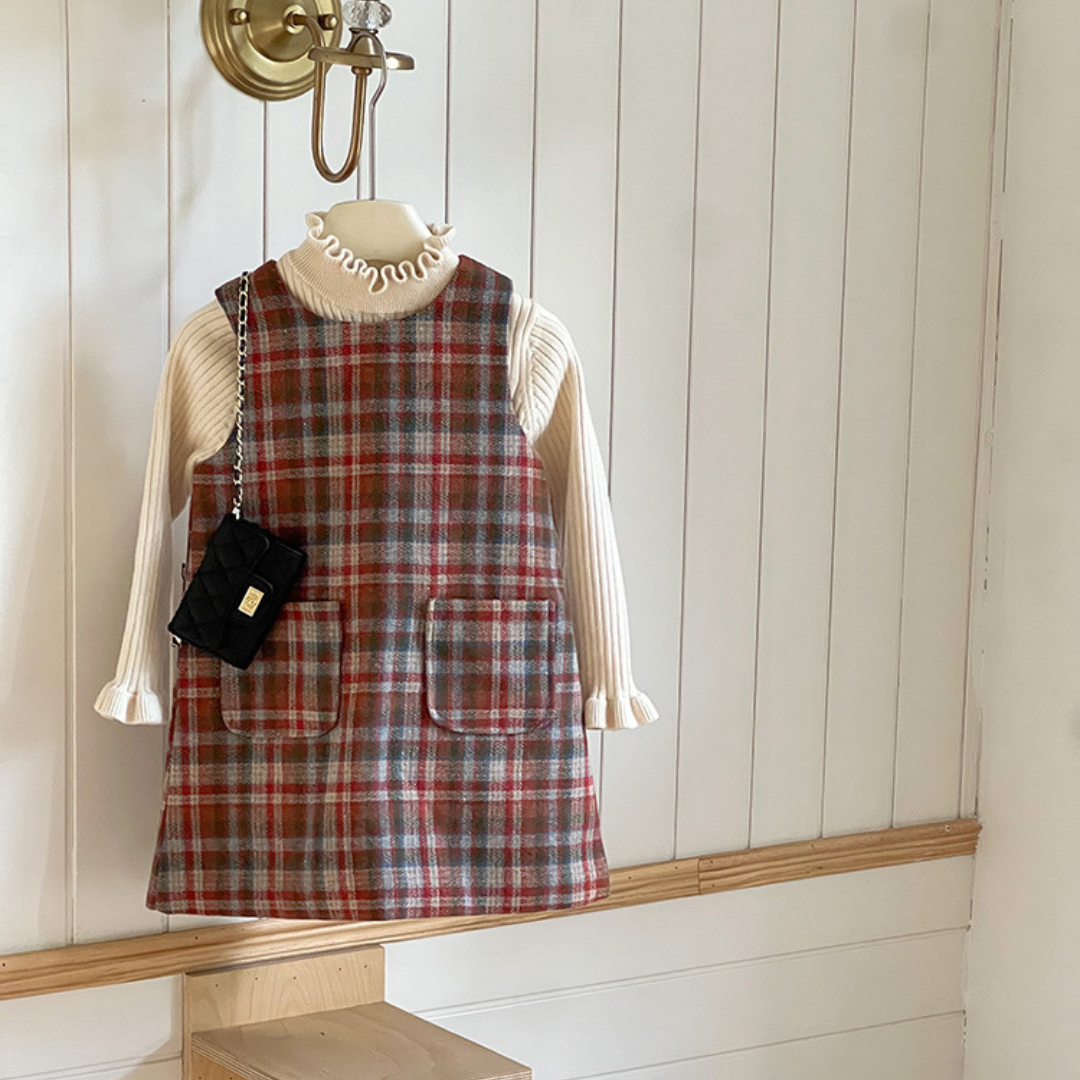 質感無領格紋連身裙