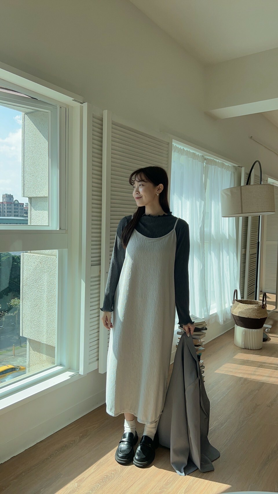 KR 不易皺木紋吊帶洋