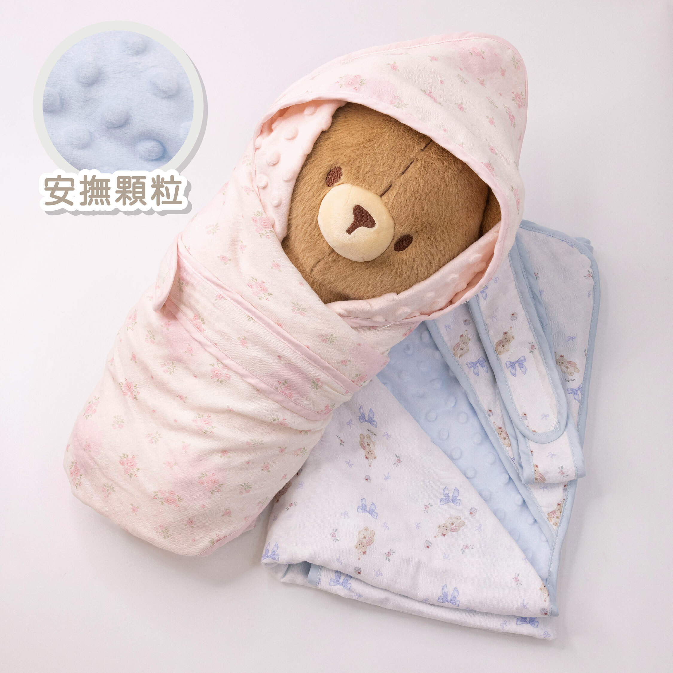 【JB0415】MIT小熊花朵魔粒寶寶包巾＊二色