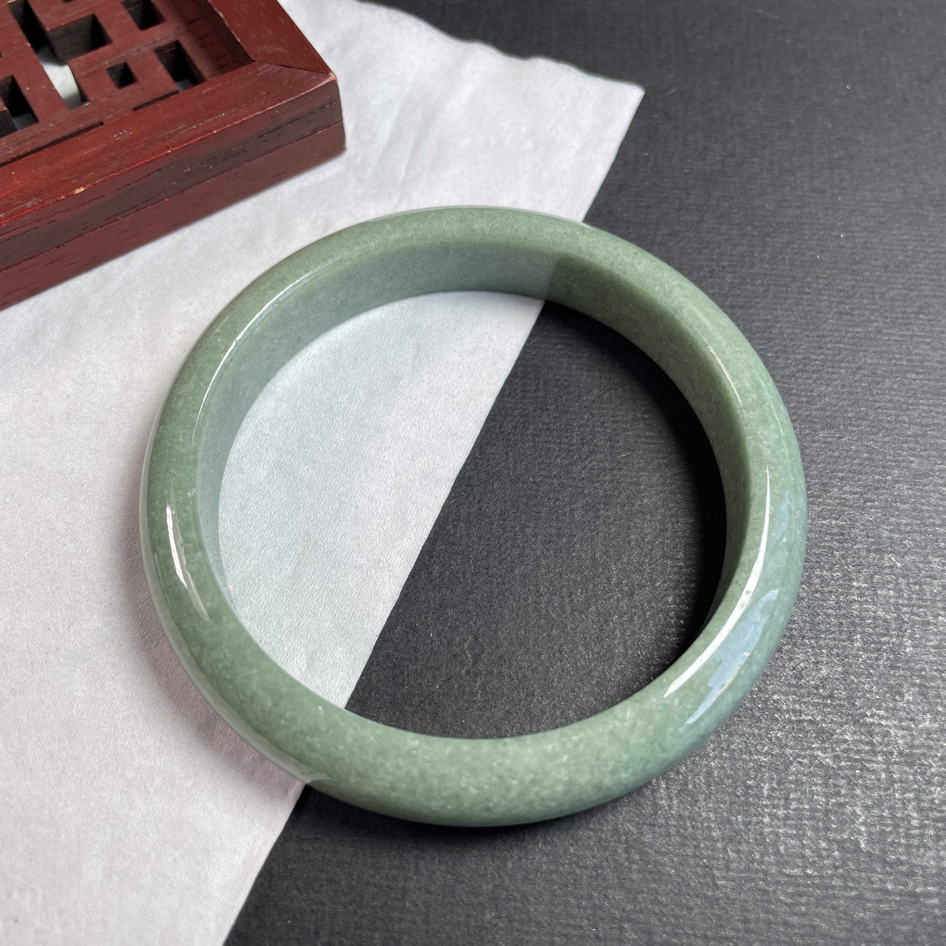 翡翠瓷綠平安玉鐲,天然翡翠A玉, 緬甸玉, Jade, Jadeite