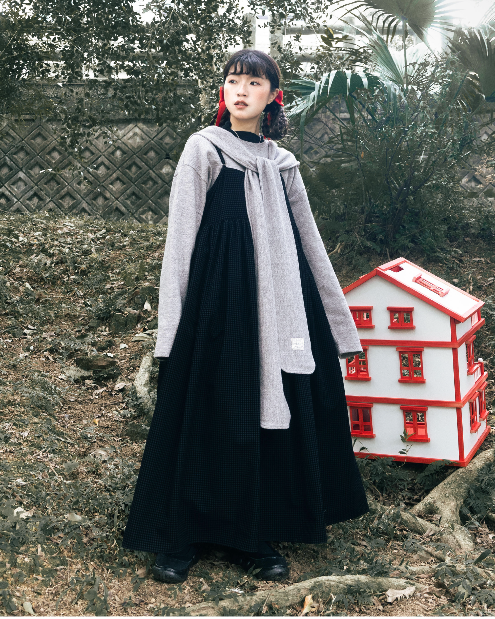 【 Kiki.co made 】shadow plaid onepiece - black