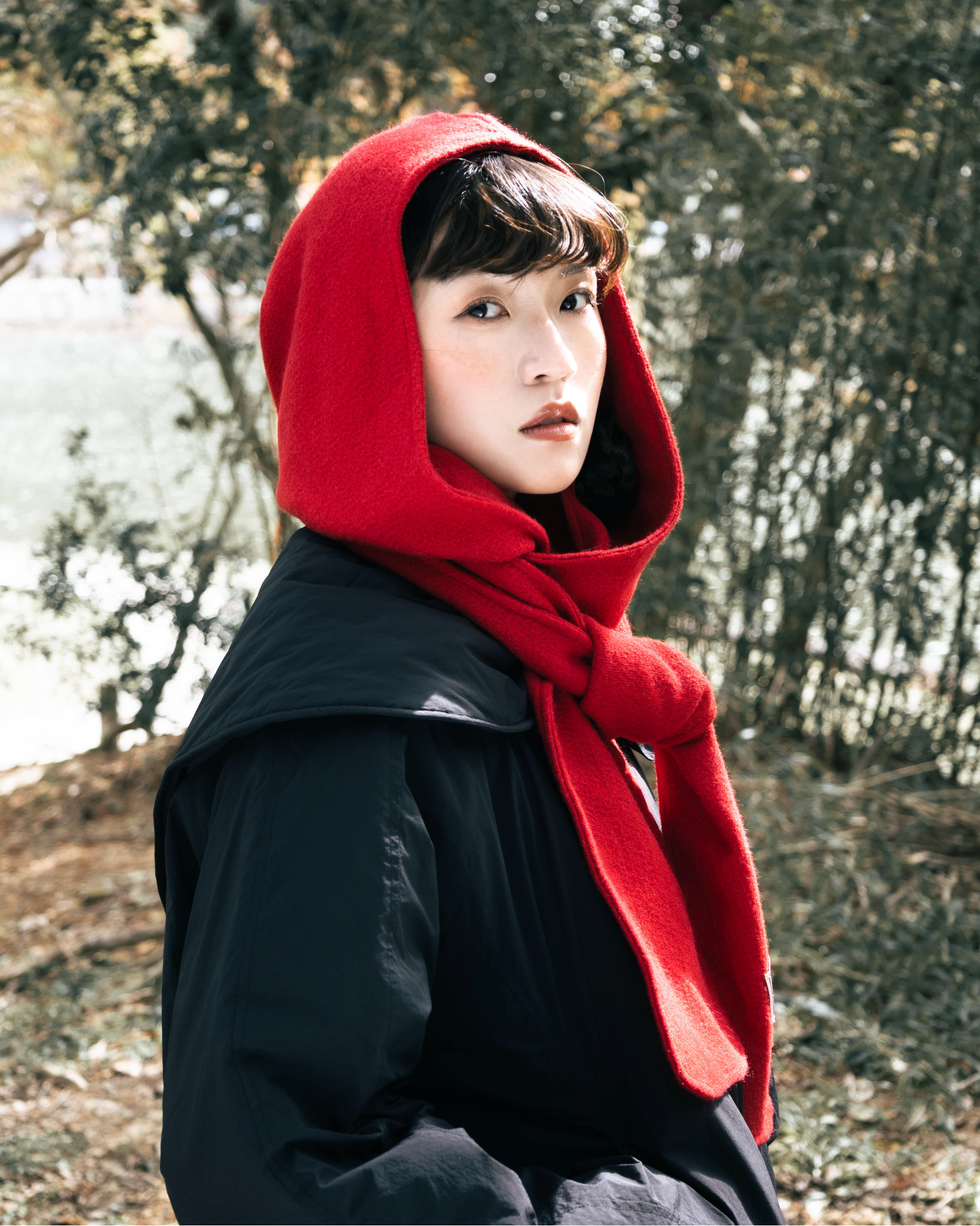 【 Kiki.co made 】wool hooded scarf - red